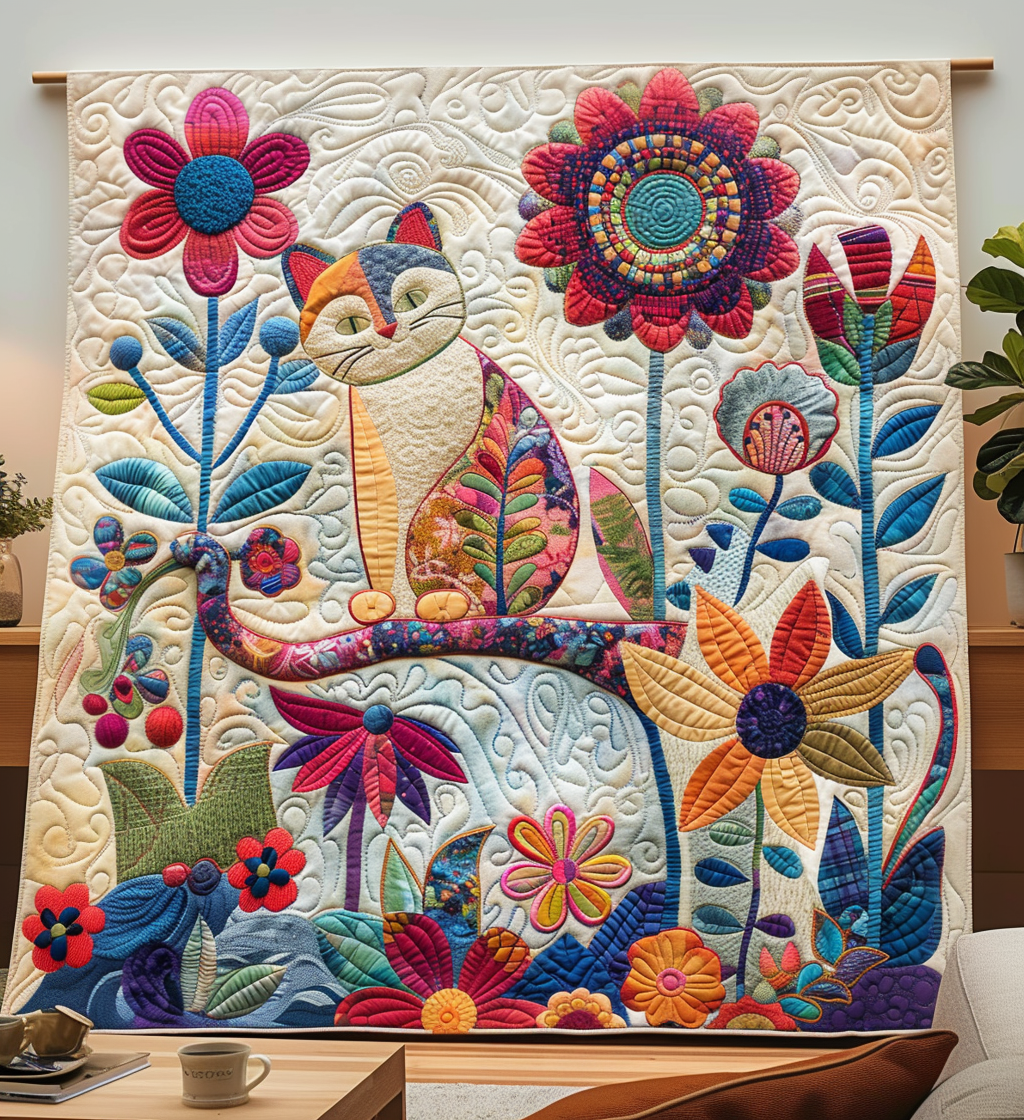 Curious Cat Quilted Blanket Holiday Decorations Gift For Decor Home - Tradiviet