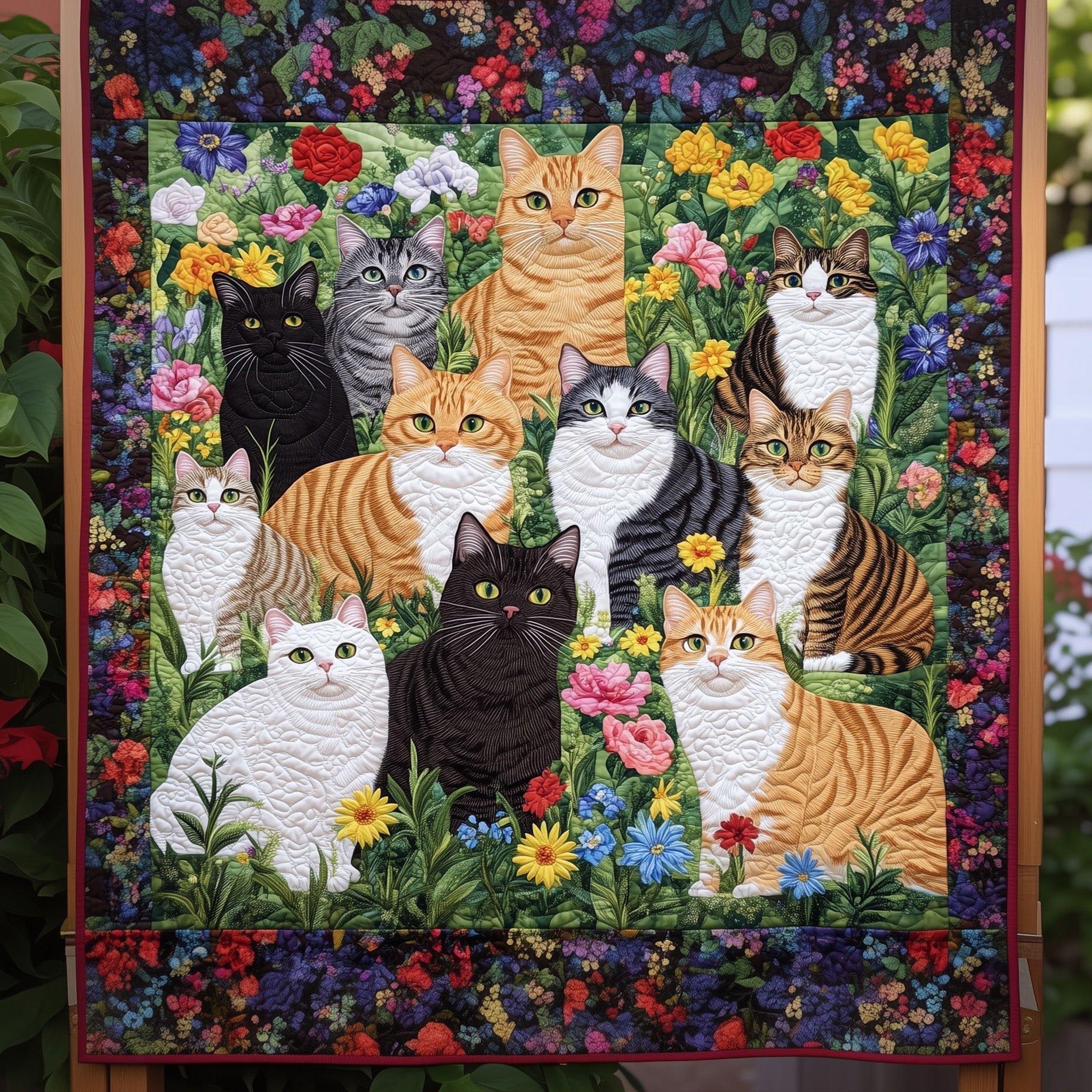 Curious Cats Gathering Quilted Blanket Indoor Decorations Gift For House Decor - Tradiviet