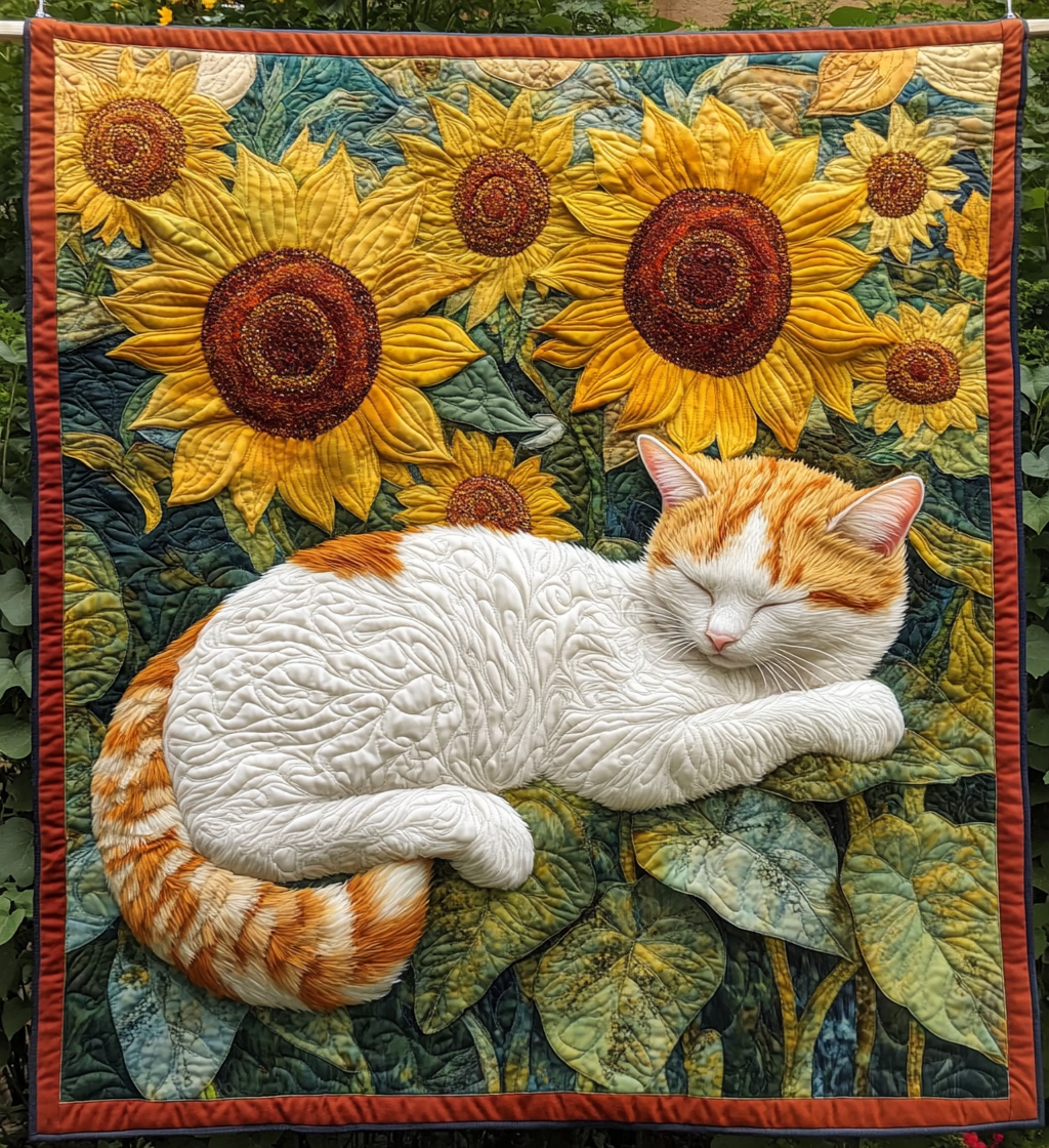 Curled Up Kitty Quilted Blanket Home Decor Gift For Modern Decor - Tradiviet