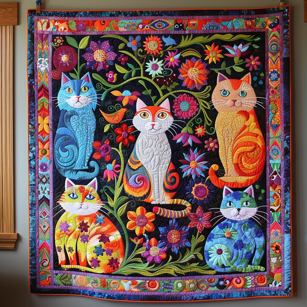 Cute Cat Quilted Blanket Decorating Your Home Gift For Cute Decor - Tradiviet