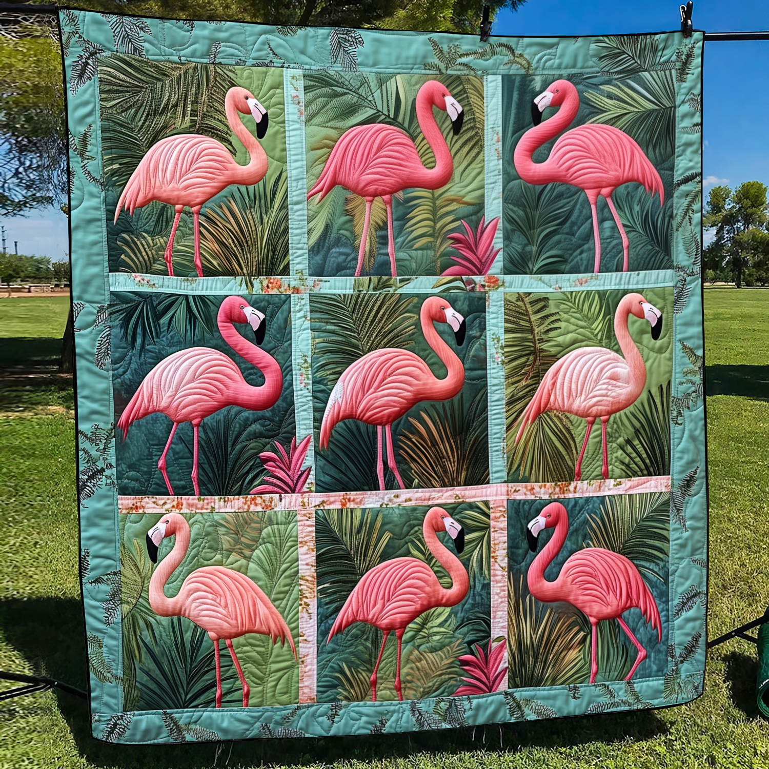 Cute Flamingo Quilted Blanket Bed Room Decoration Gift For Porch Decor - Tradiviet