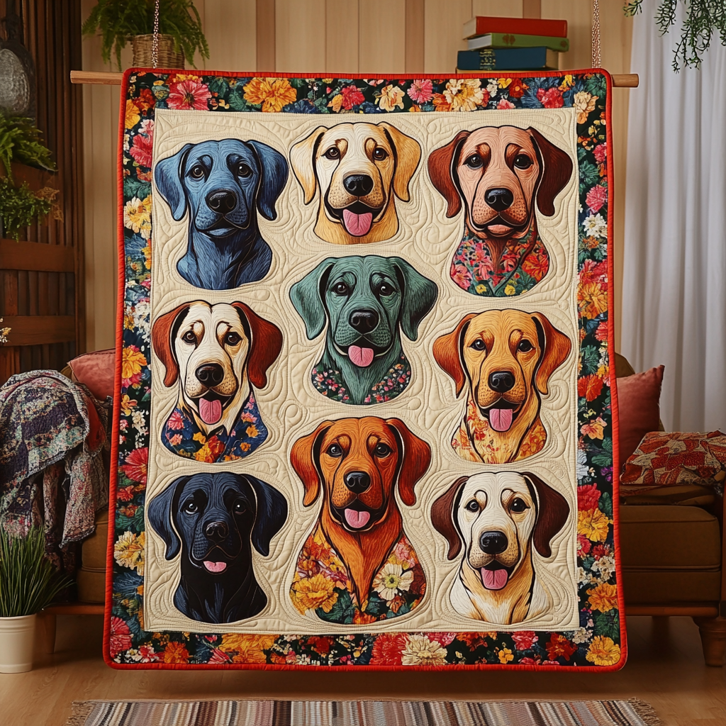 Cute Labrador Portraits Quilted Blanket Mens Bedroom Decor Patriotic Gifts - Tradiviet