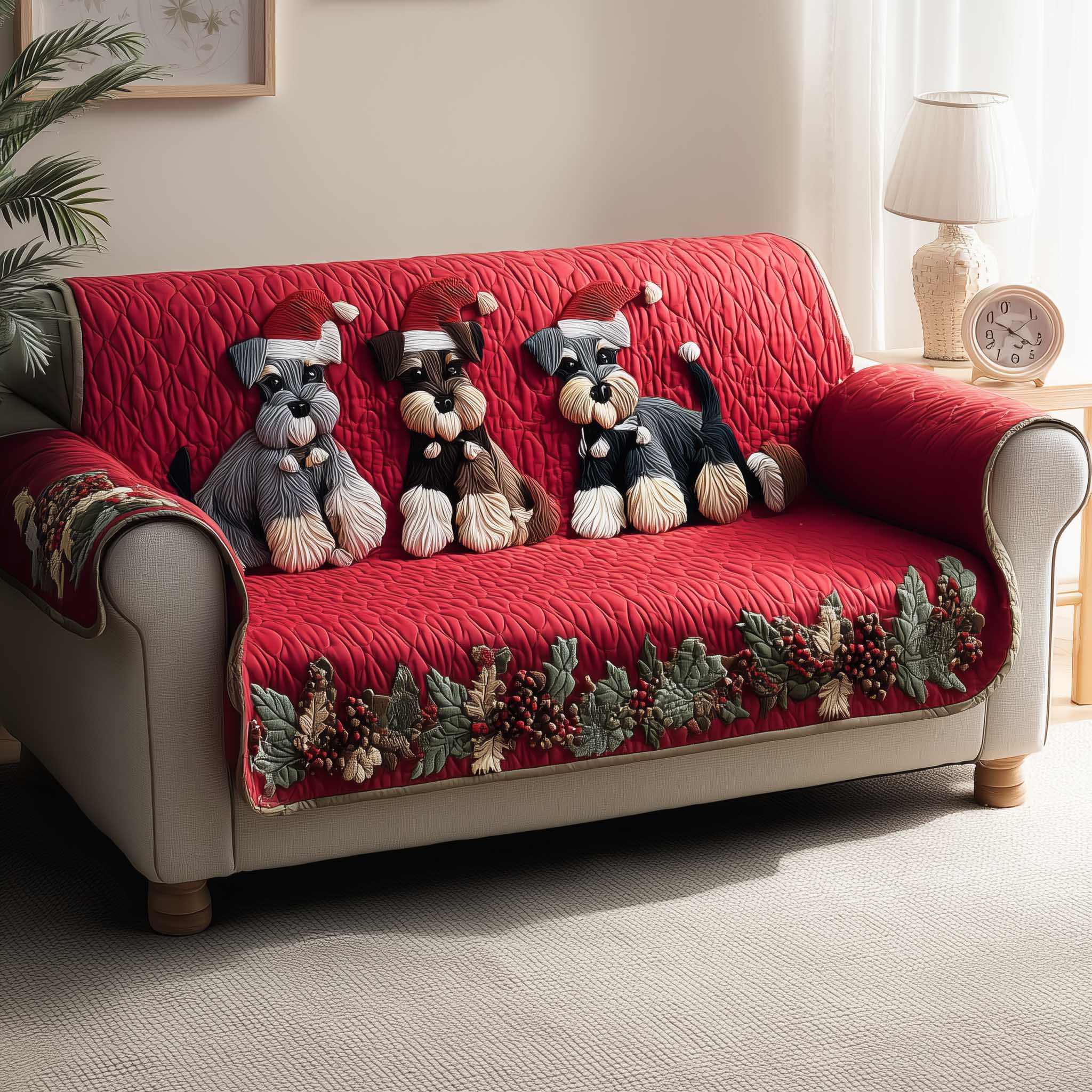 Cute Schnauzer Christmas Quilted Sofa Cover Natural Room Decor Gifts For Home Lovers - Tradiviet