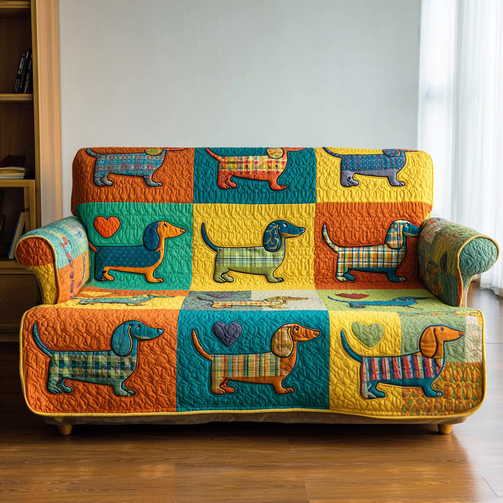 Dachshund Charm Quilted Sofa Cover Living Room Sofa Covers Unique Dog Gifts - Tradiviet