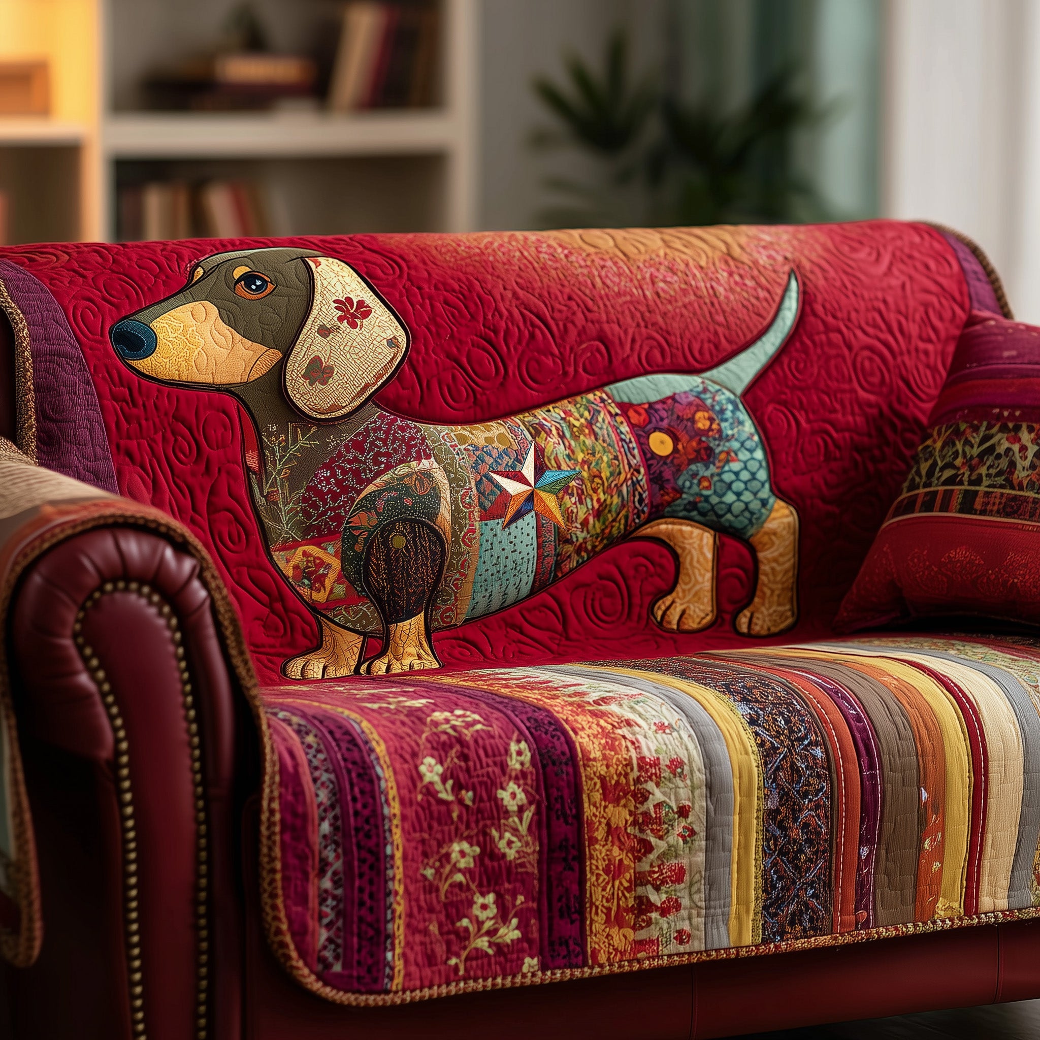 Dachshund Charm Quilted Sofa Cover Pet Home Couch Cover Bear Gifts For Dad - Tradiviet