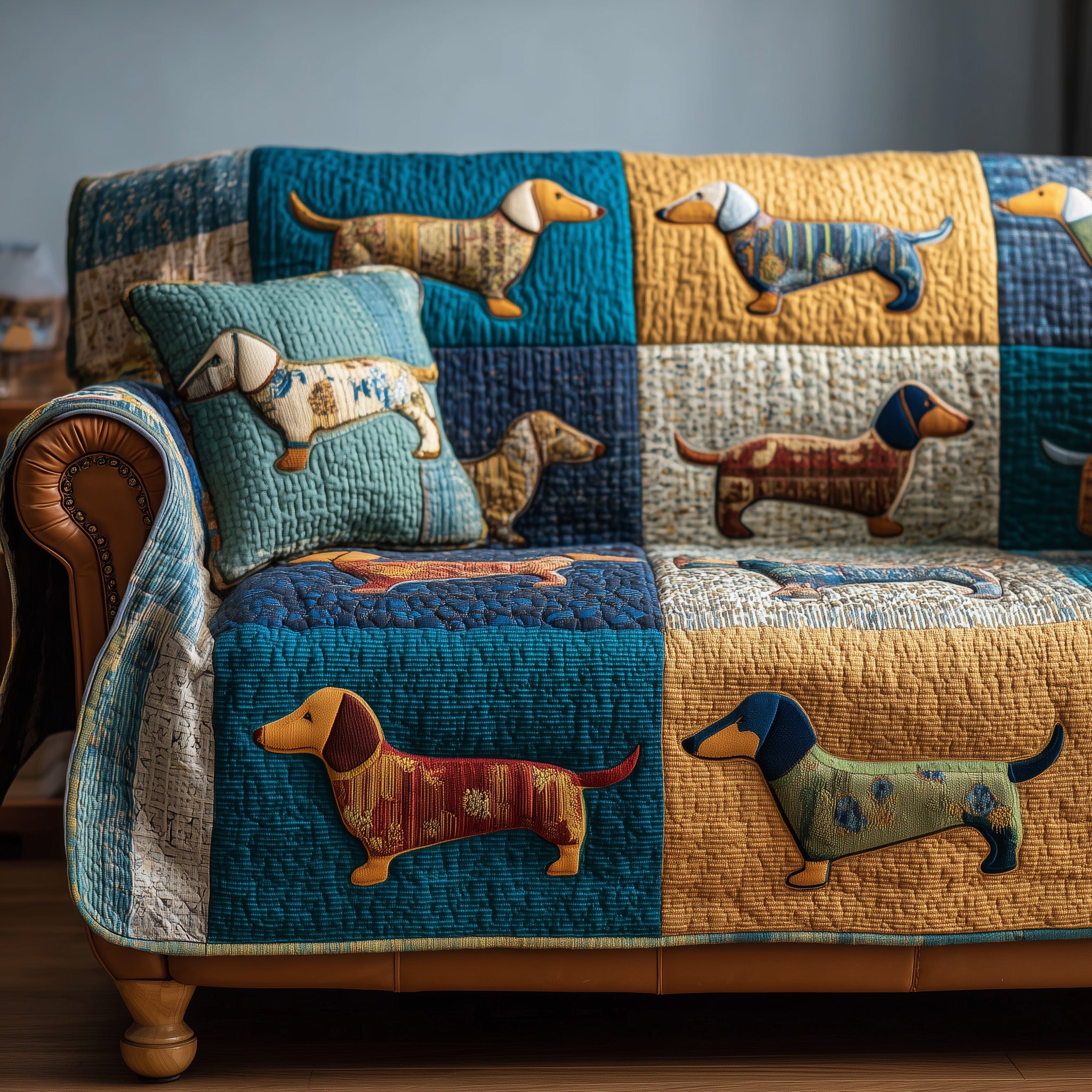 Dachshund Charm Quilted Sofa Cover Pet Home Couch Cover Gift For Home Decor - Tradiviet