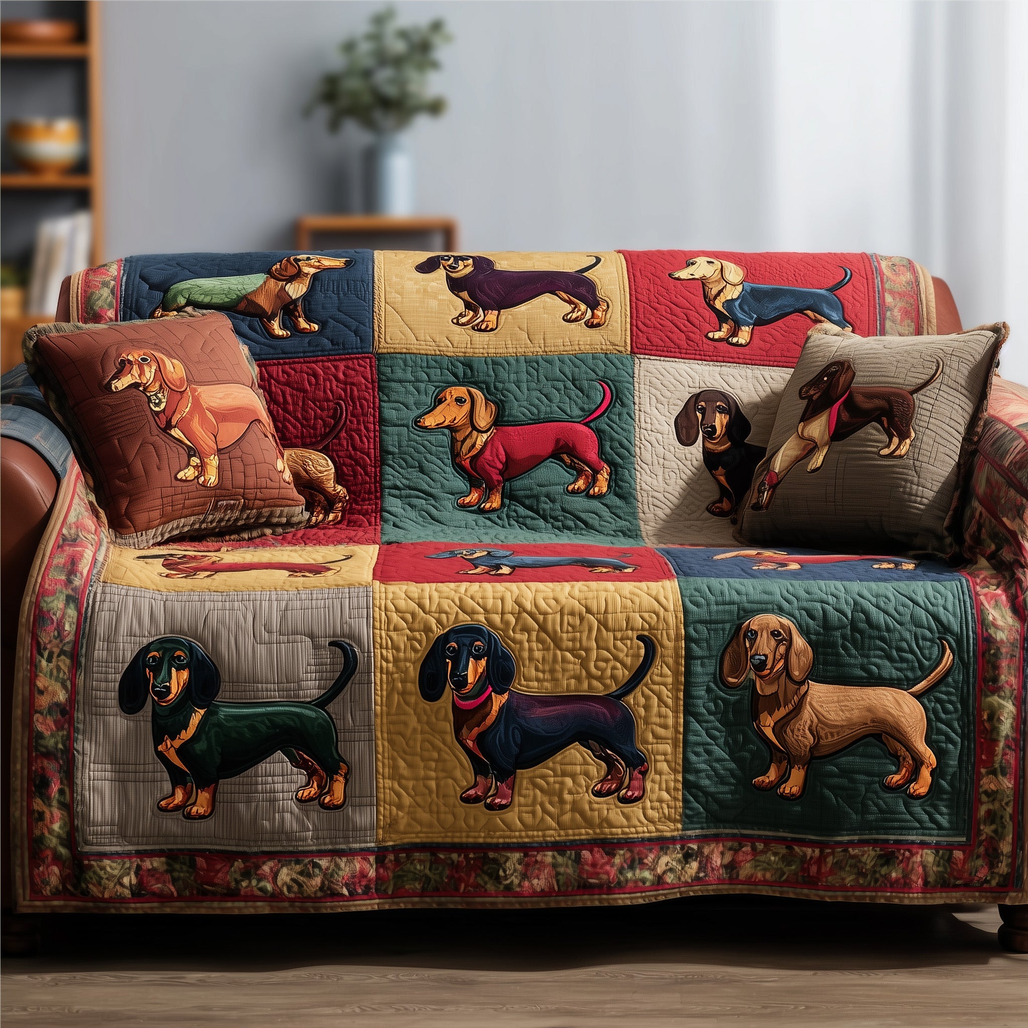 Dachshund Charm Quilted Sofa Cover Pet Home Couch Cover Gifts For Home Decor - Tradiviet