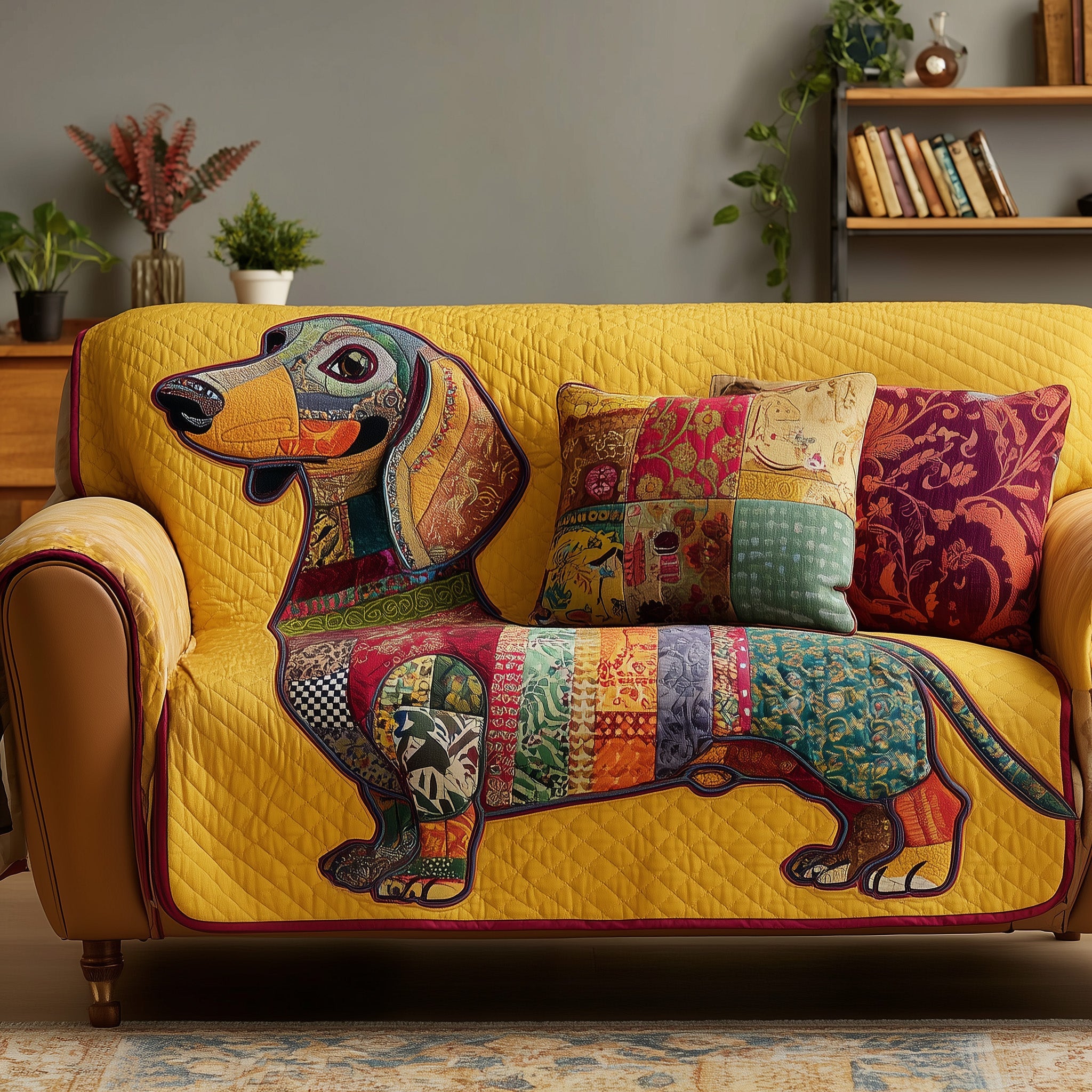 Dachshund Charm Quilted Sofa Cover Pet Home Couch Cover Home Decor Gift Ideas - Tradiviet