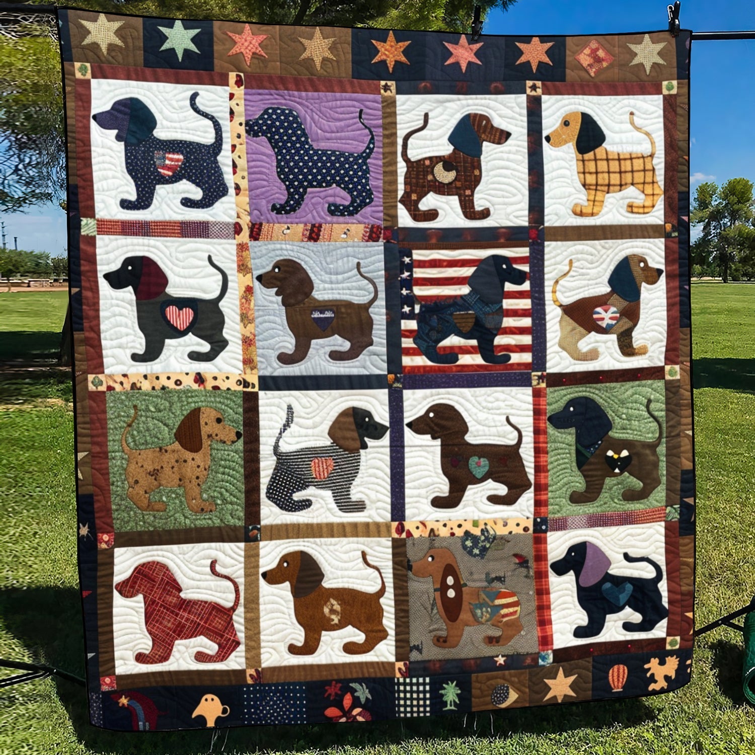 Dachshund Daydreams Quilted Blanket Room Decor Patriotic Gifts For Dad - Tradiviet
