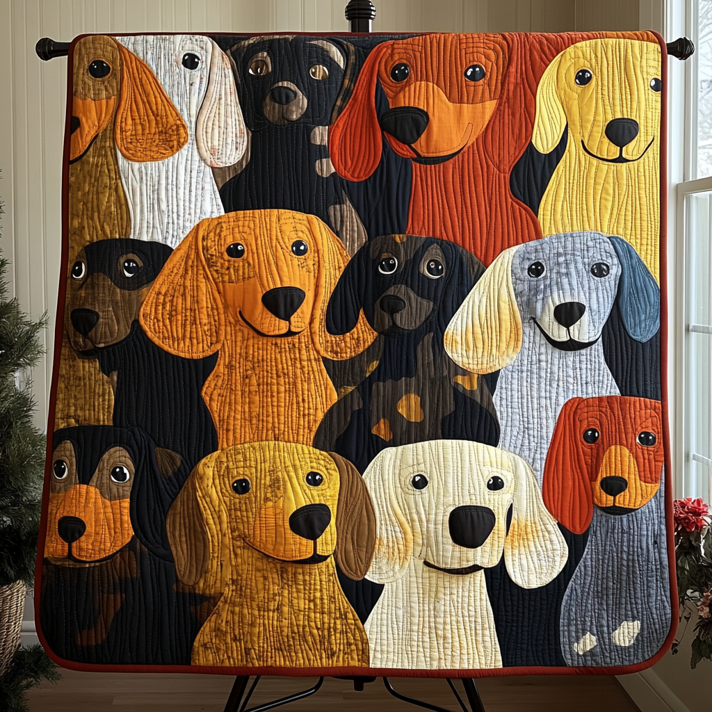 Dachshund Delight Quilted Blanket Holiday Home Decor Gifts For Patriotic Dad - Tradiviet