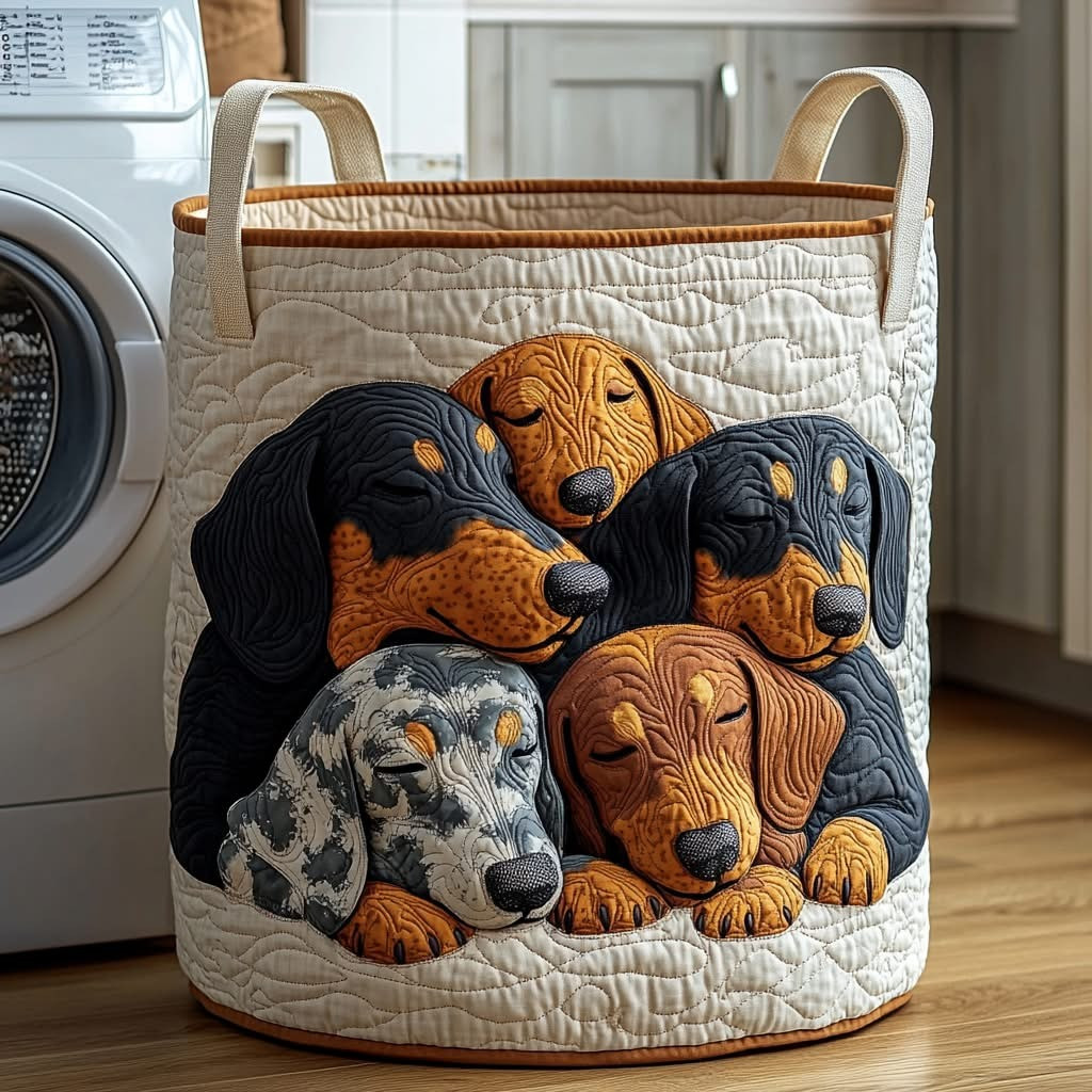 Dachshund Dream Quilted Laundry Basket Christmas Gifts For Dachshund Lovers - Tradiviet