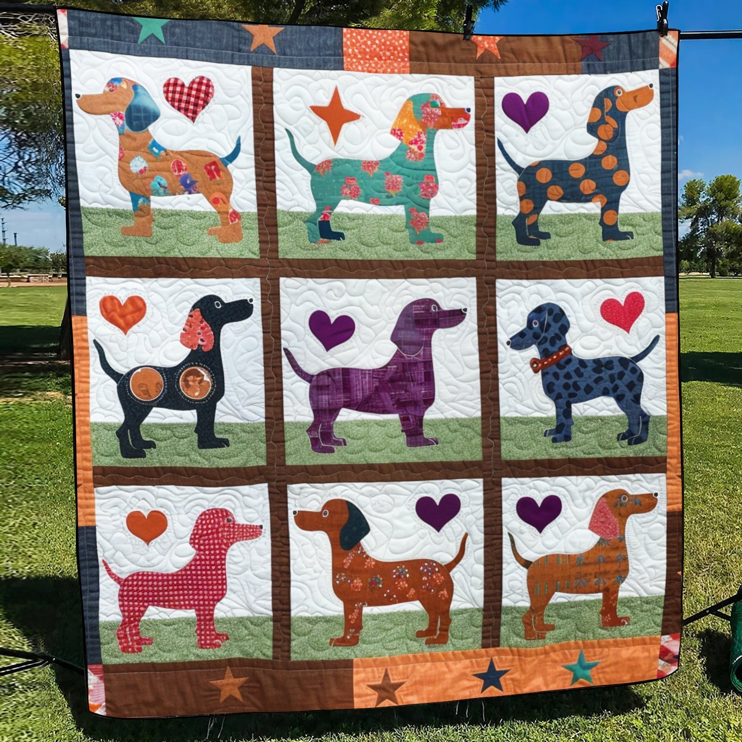 Dachshund Dreamscapes Quilted Blanket 4Th Of July Apparel Patriotic Themed Gifts - Tradiviet