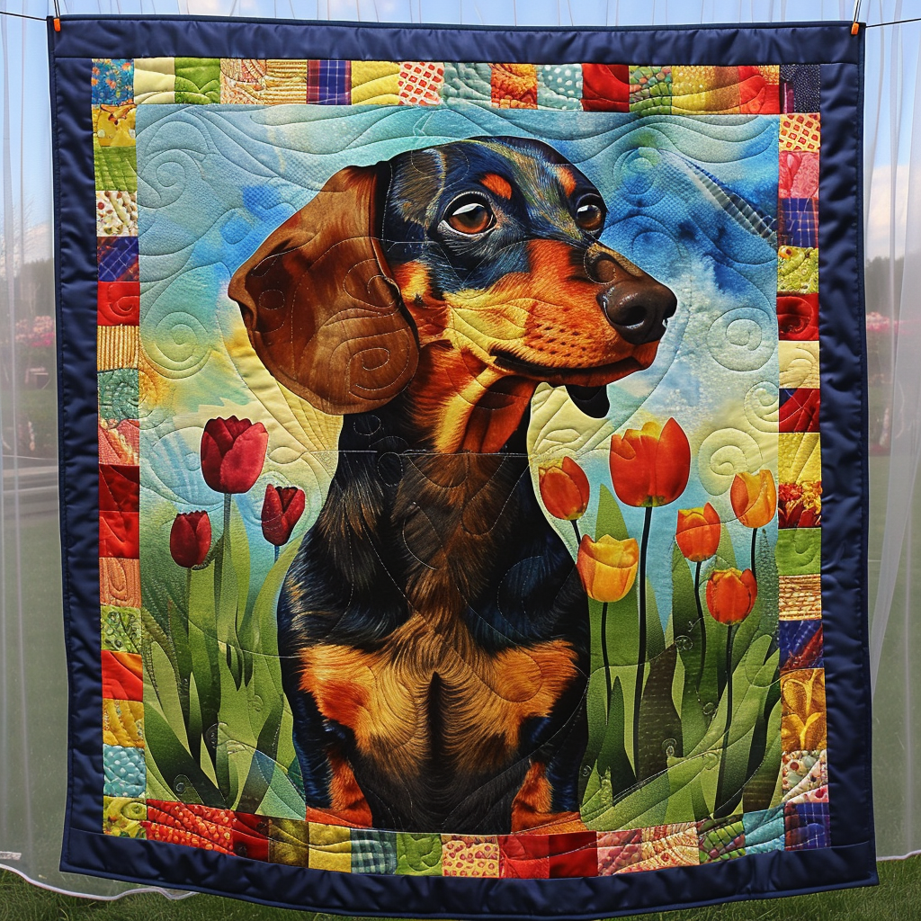 Dachshund Meadow Quilted Blanket America 250Th Anniversary Gift For Veteran Dad - Tradiviet