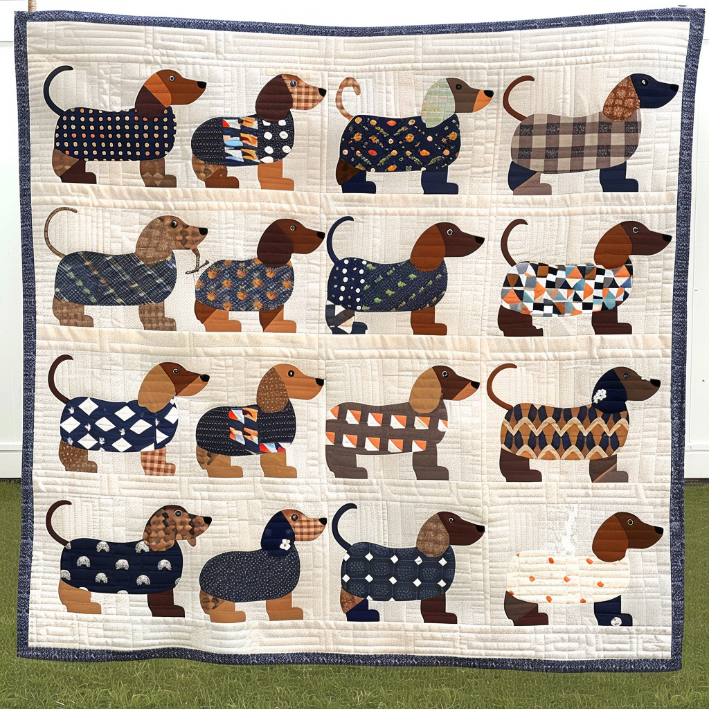 Dachshund Pattern Quilted Blanket America Celebrates 250Th Anniversary Gift For Home - Tradiviet
