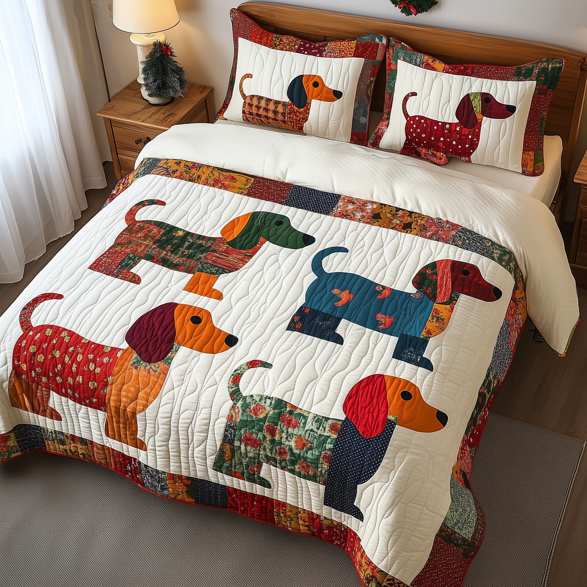 Dachshund Quilted Bedding Set Dachshund Home Bedscape Gift For Dachshund Fans - Tradiviet