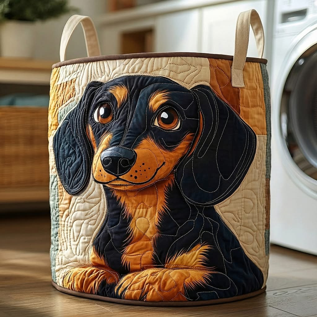 Dachshund Quilted Laundry Basket Cute Animal Hamper Basket Presents For Dachshund Lovers - Tradiviet