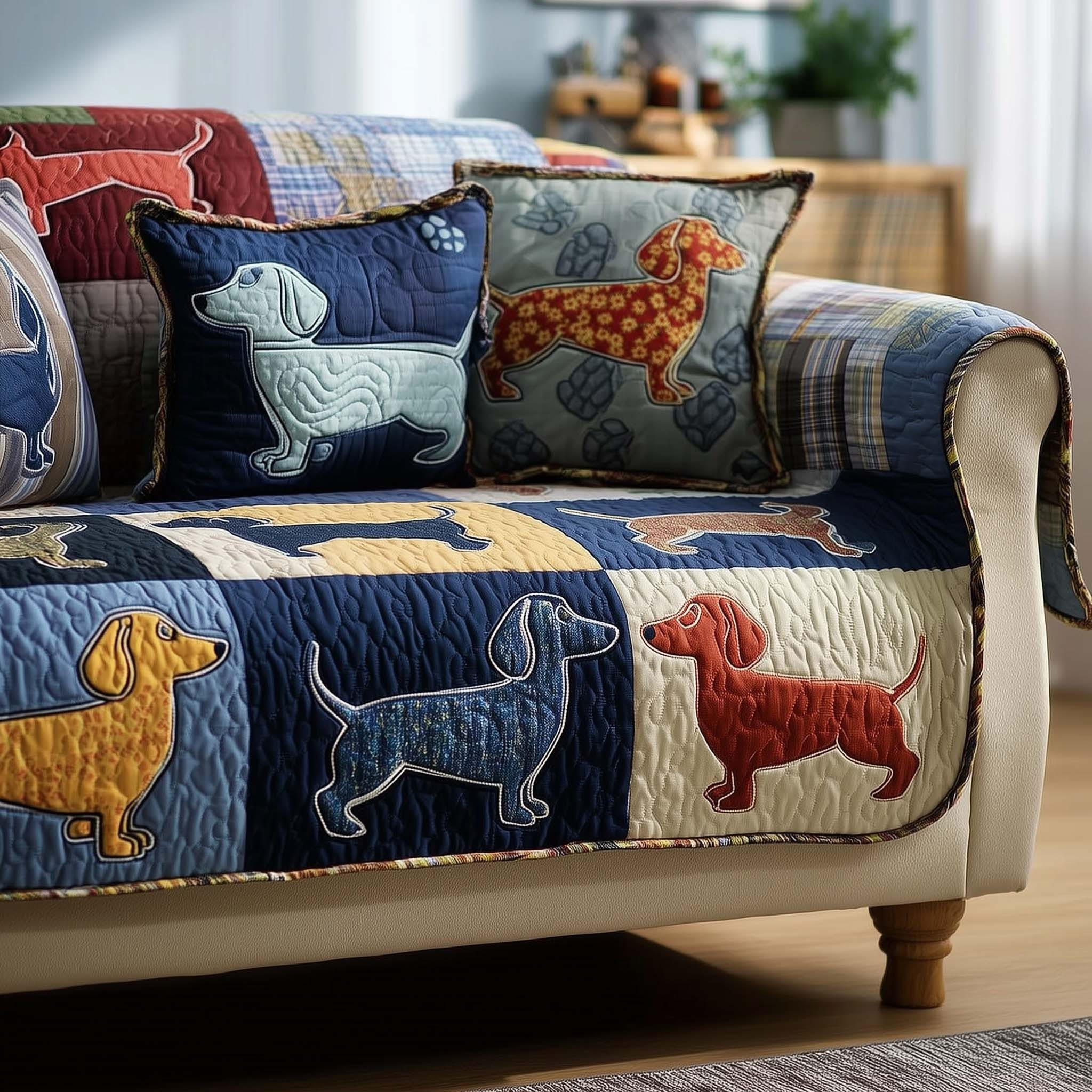 Dachshund Sausage Dog Quilted Sofa Cover Cute House Decor Gifts For Dachshund Lovers - Tradiviet