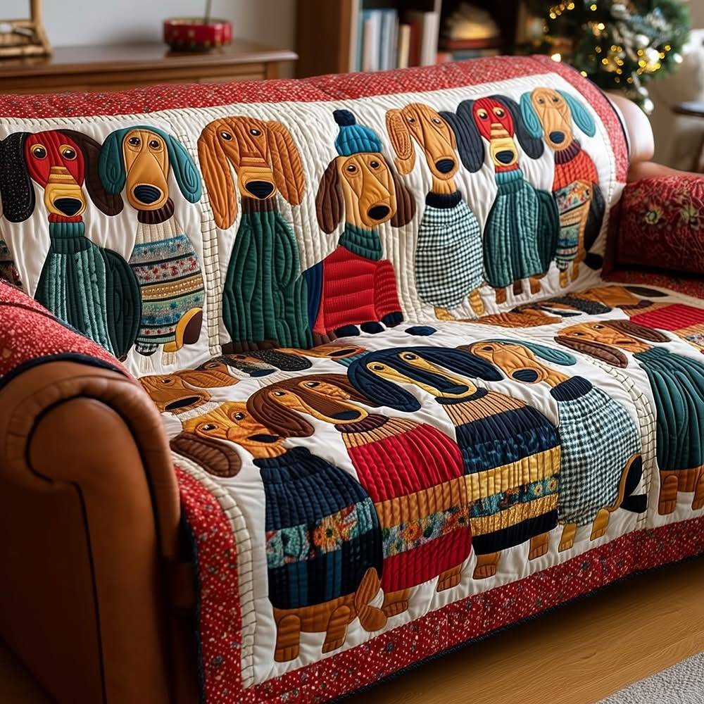 Dachshund Slumber Party Quilted Sofa Cover Couch Covers Gifts For Sausage Dog Lovers - Tradiviet
