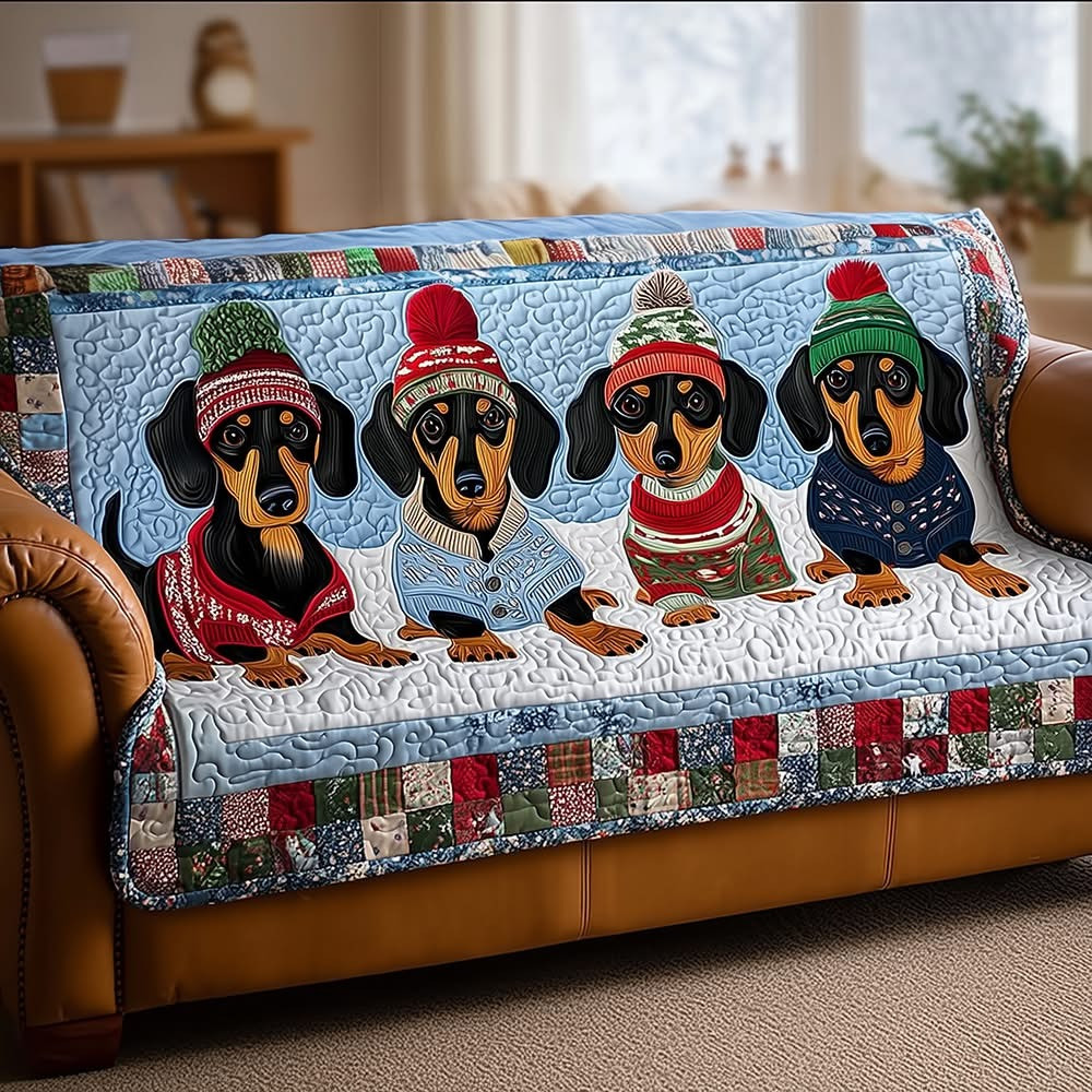 Dachshund Winter Christmas Quilted Sofa Cover Couch Covers Dachshund Gifts For Christmas - Tradiviet