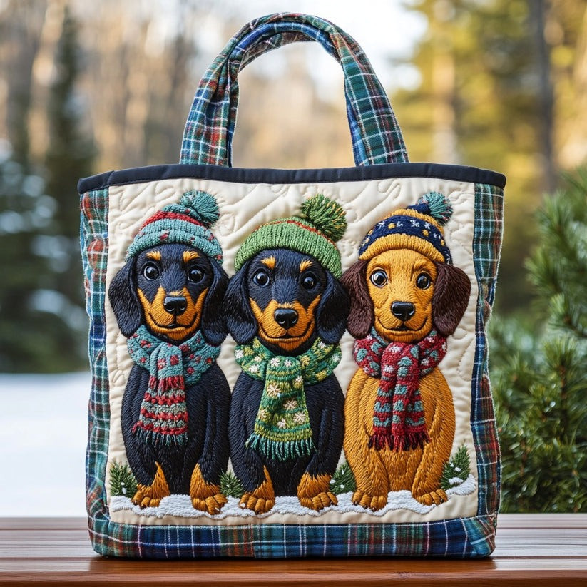 Dachshunds Winter Quilted Tote Bag Christmas Gifts For Dachshund Lovers - Tradiviet - Image 2