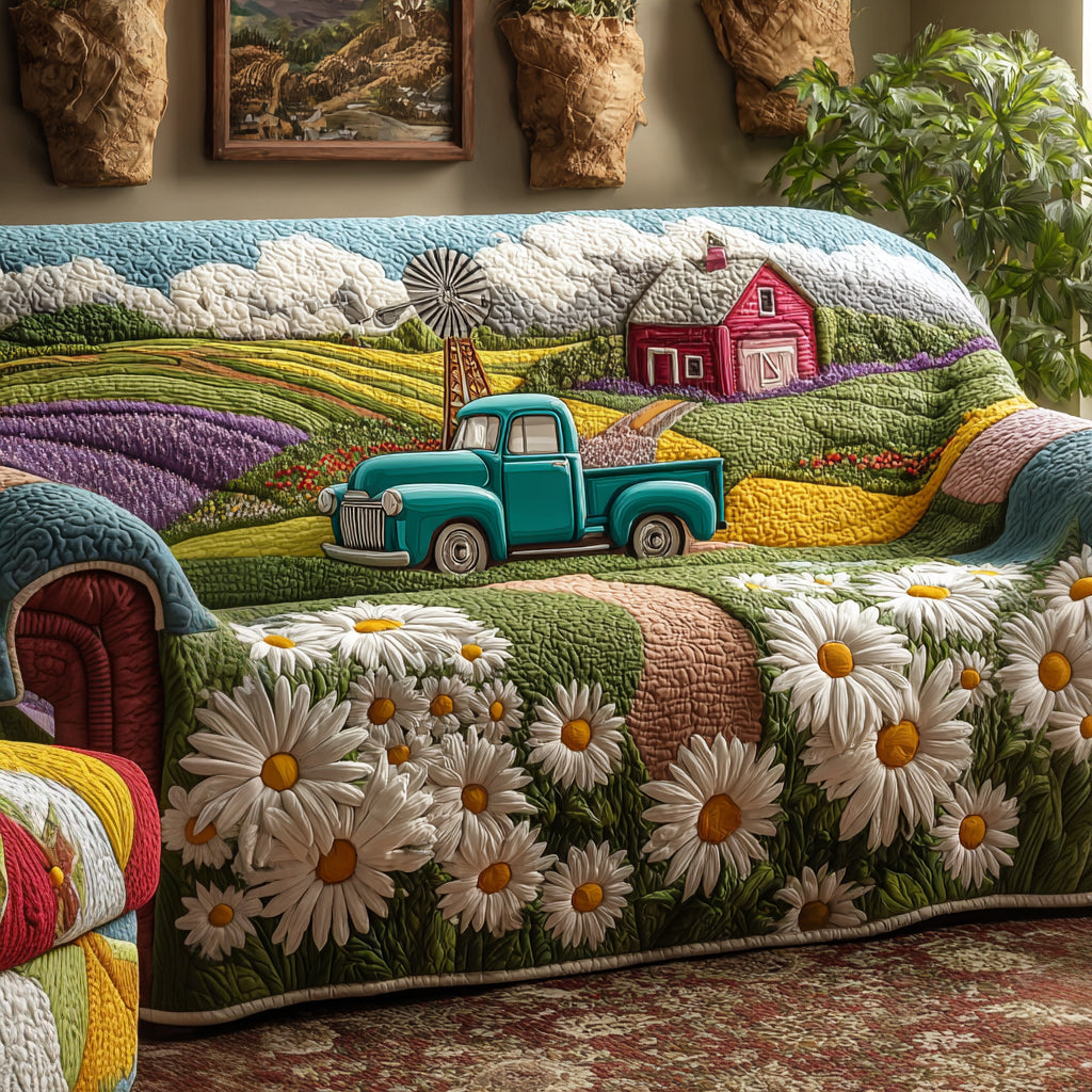 Daisy Dreams Quilted Sofa Cover Furniture Covers Daisy Themed Presents - Tradiviet