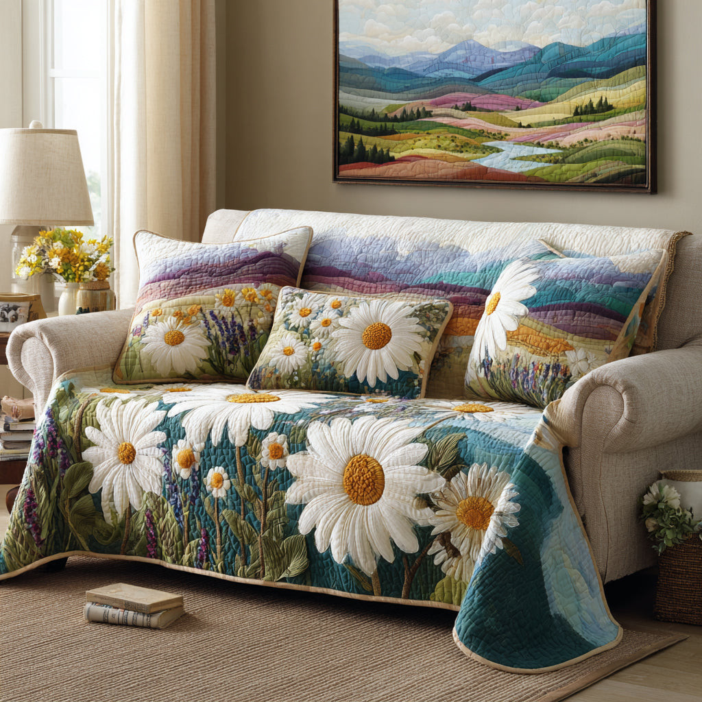 Daisy Fields Quilted Sofa Cover Couch Slipcovers Daisy Related Gifts - Tradiviet