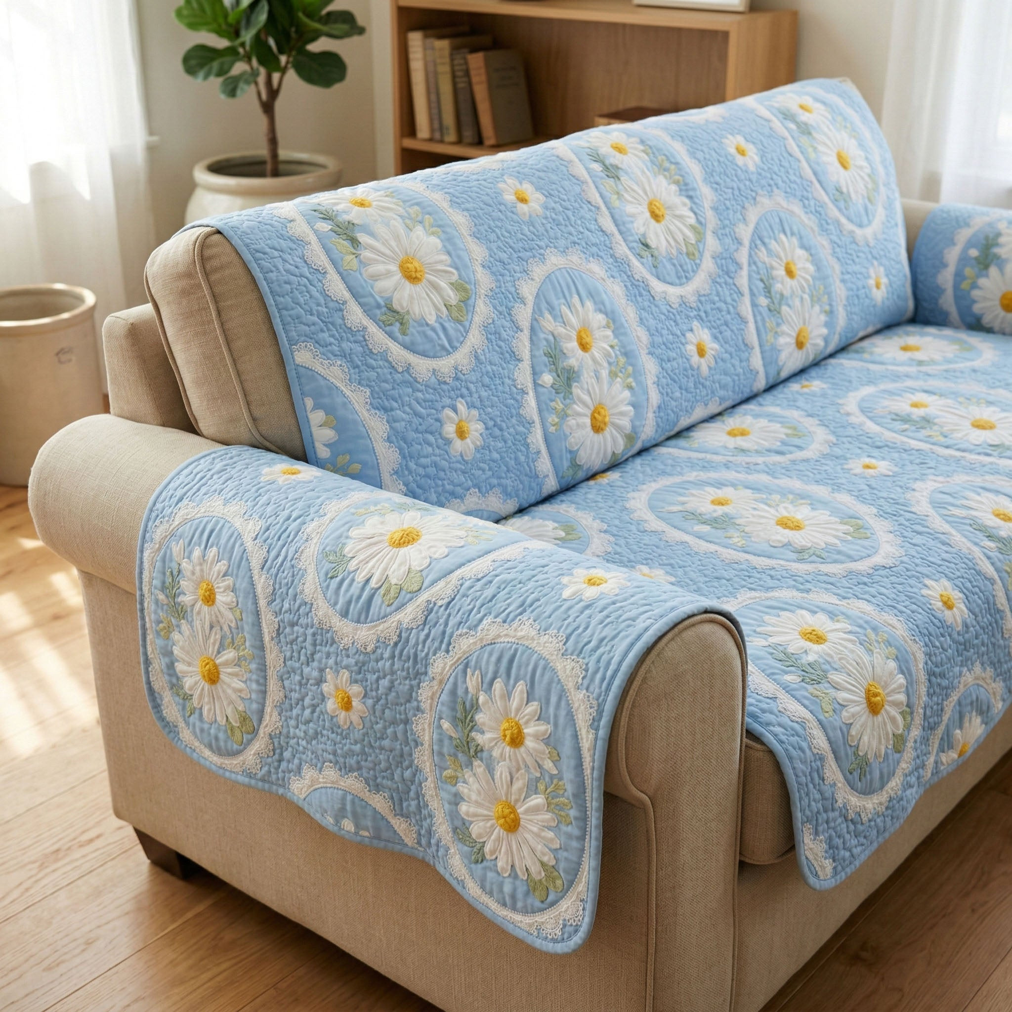 Daisy Haven Quilted Sofa Cover Sofa Furniture Slip Covers Daisy Flower Gifts - Tradiviet