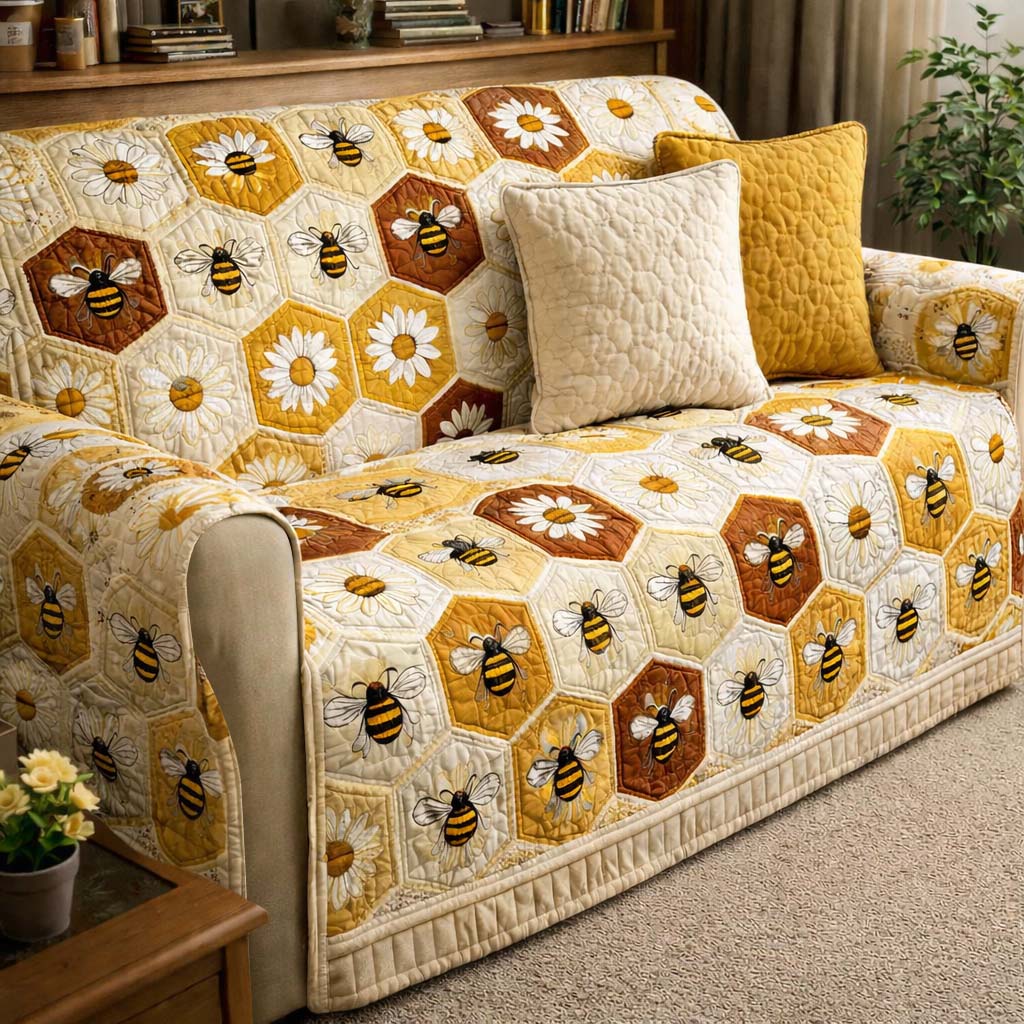 Daisy Honeycomb Quilted Sofa Cover Garden Home Couch Cover Cool Room Decor Gifts - Tradiviet