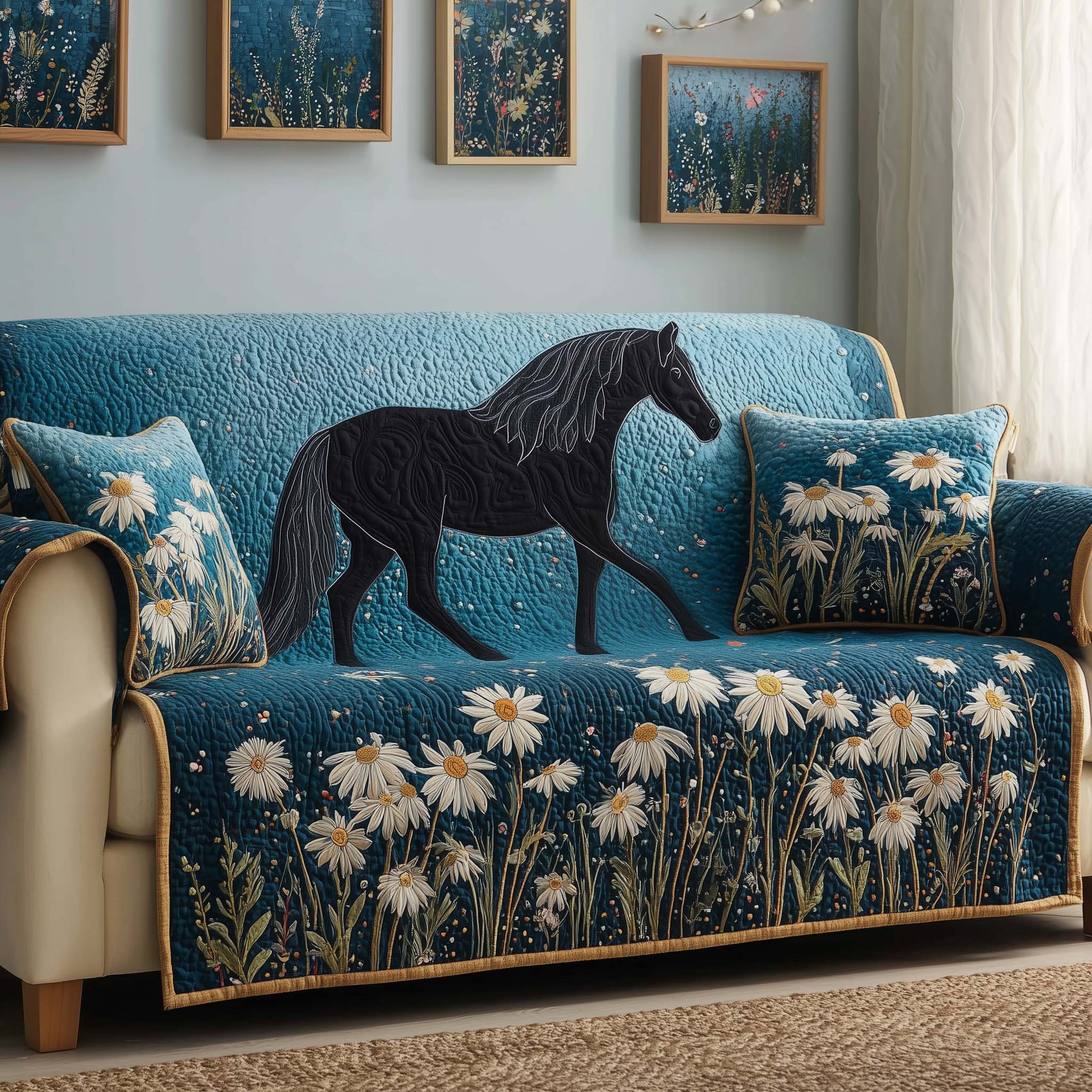 Daisy Horse Quilted Sofa Cover Western Home Couch Cover New Home Gift Ideas - Tradiviet