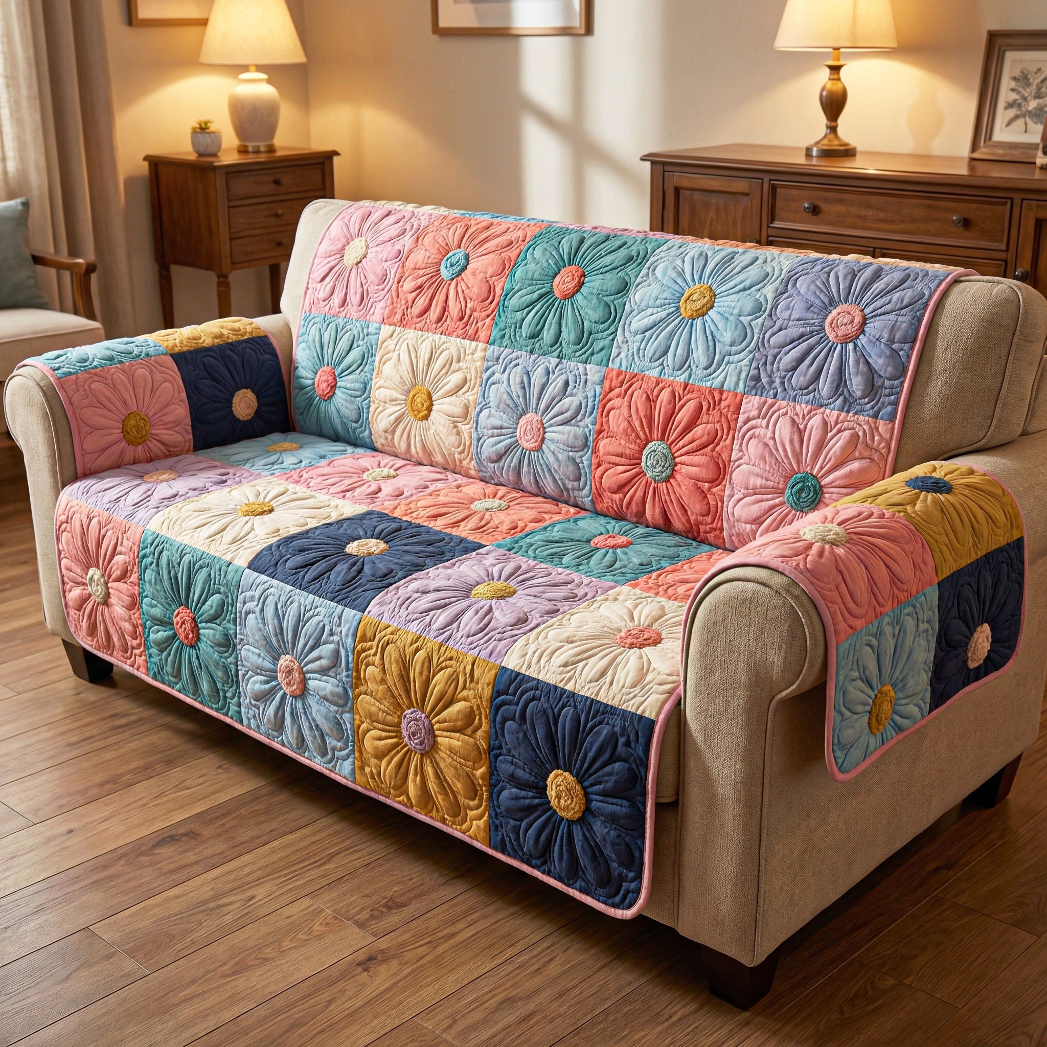 Daisy Light Quilted Sofa Cover Awesome Couch Covers Mothers Day Present Ideas - Tradiviet
