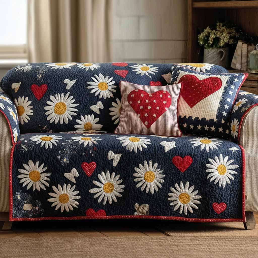 Daisy Love Quilted Sofa Cover Living Room Decor Ideas Mother's Day Gifts For Wife - Tradiviet