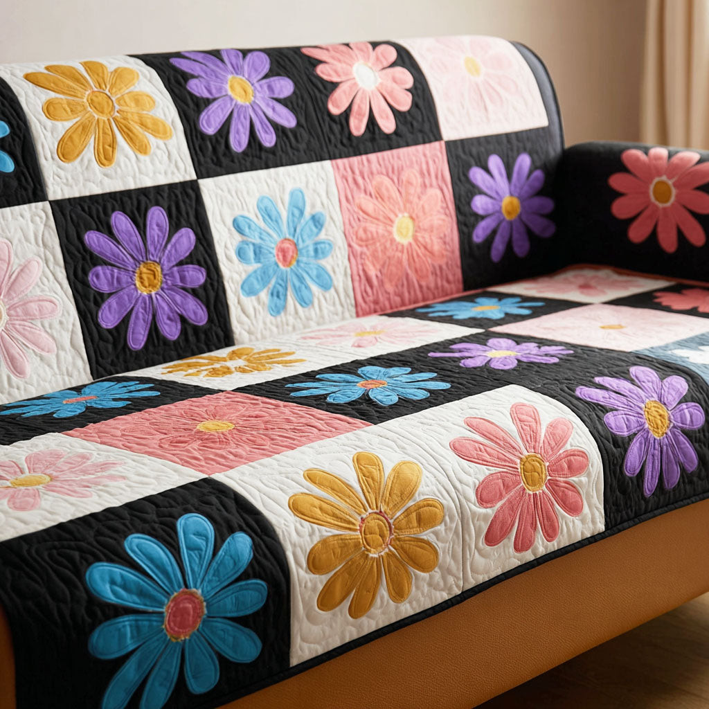 Daisy Morning Quilted Sofa Cover Living Room Sofa Covers Unique Gifts For Mom - Tradiviet