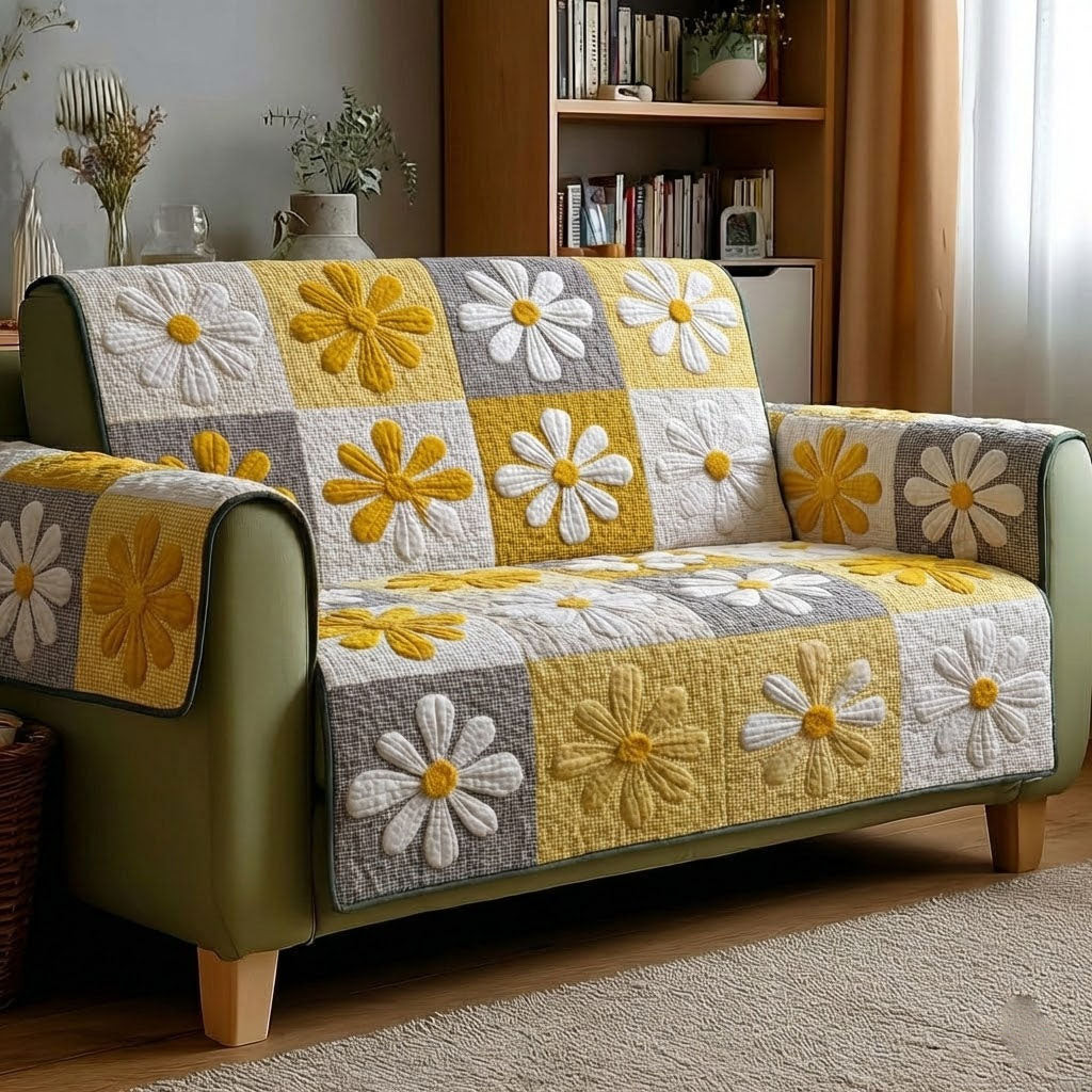Daisy Pop Quilted Sofa Cover Cool Sofa Slipcovers Mother's Day Gifts - Tradiviet