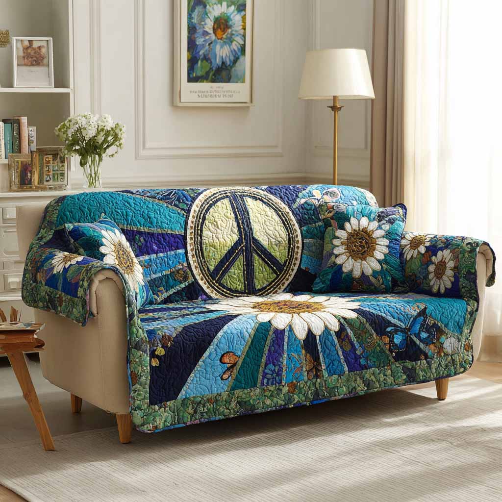 Daisy Revival Quilted Sofa Cover Soft Room Decor Unique Room Decor Gifts - Tradiviet