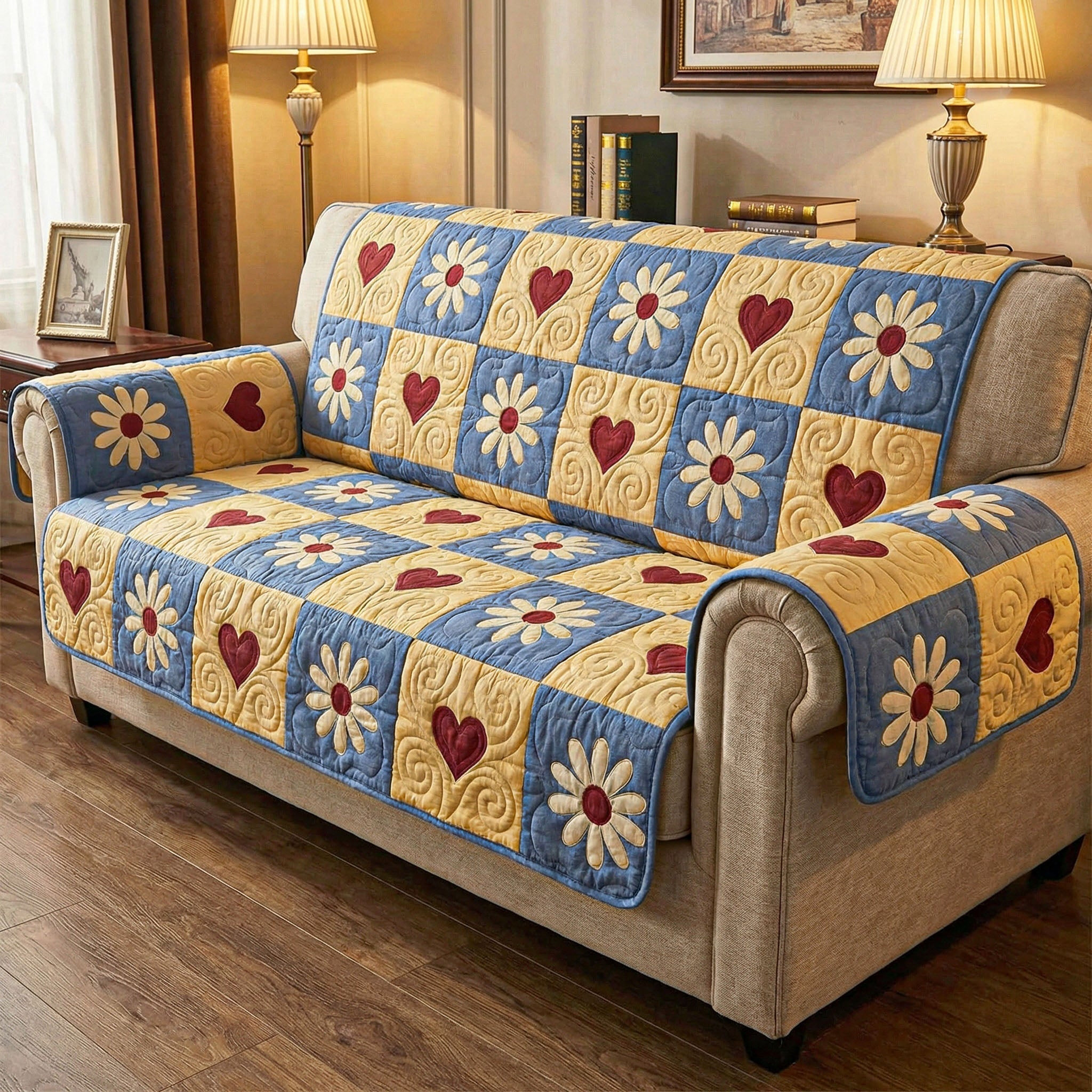 Daisy Sunshine Quilted Sofa Cover The Best Couch Slipcovers Mother Daughter Gifts - Tradiviet