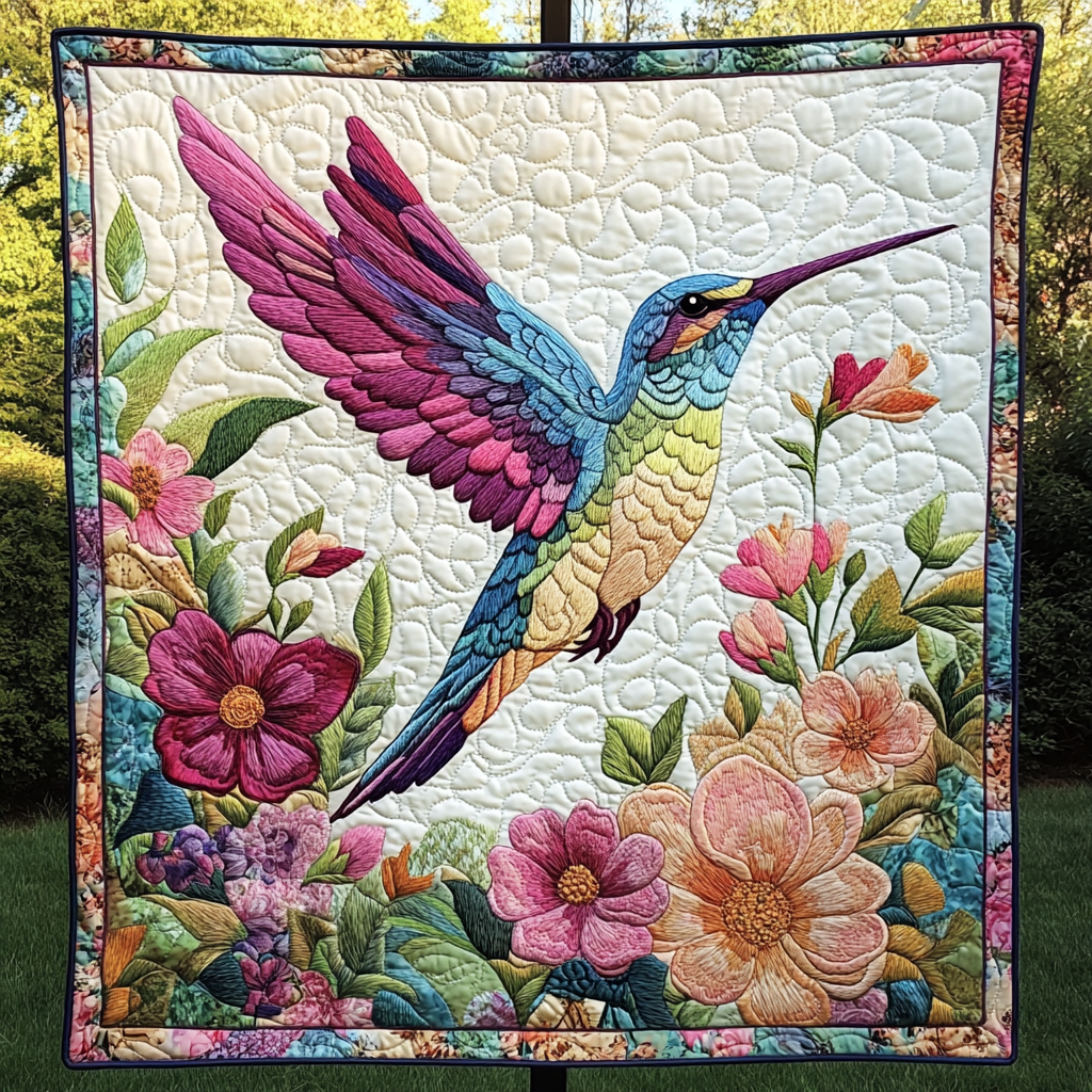 Dancing Hummingbird Quilted Blanket USA 250 Years Of Defending Liberty Gift For Mom - Tradiviet