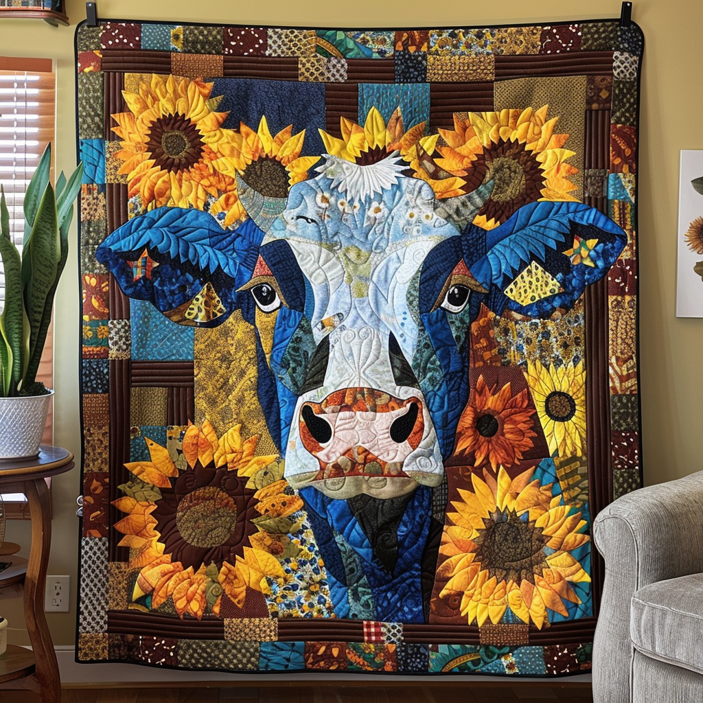 Dapper Cow Sunflower Quilted Blanket We The People Gift For Boys - Tradiviet