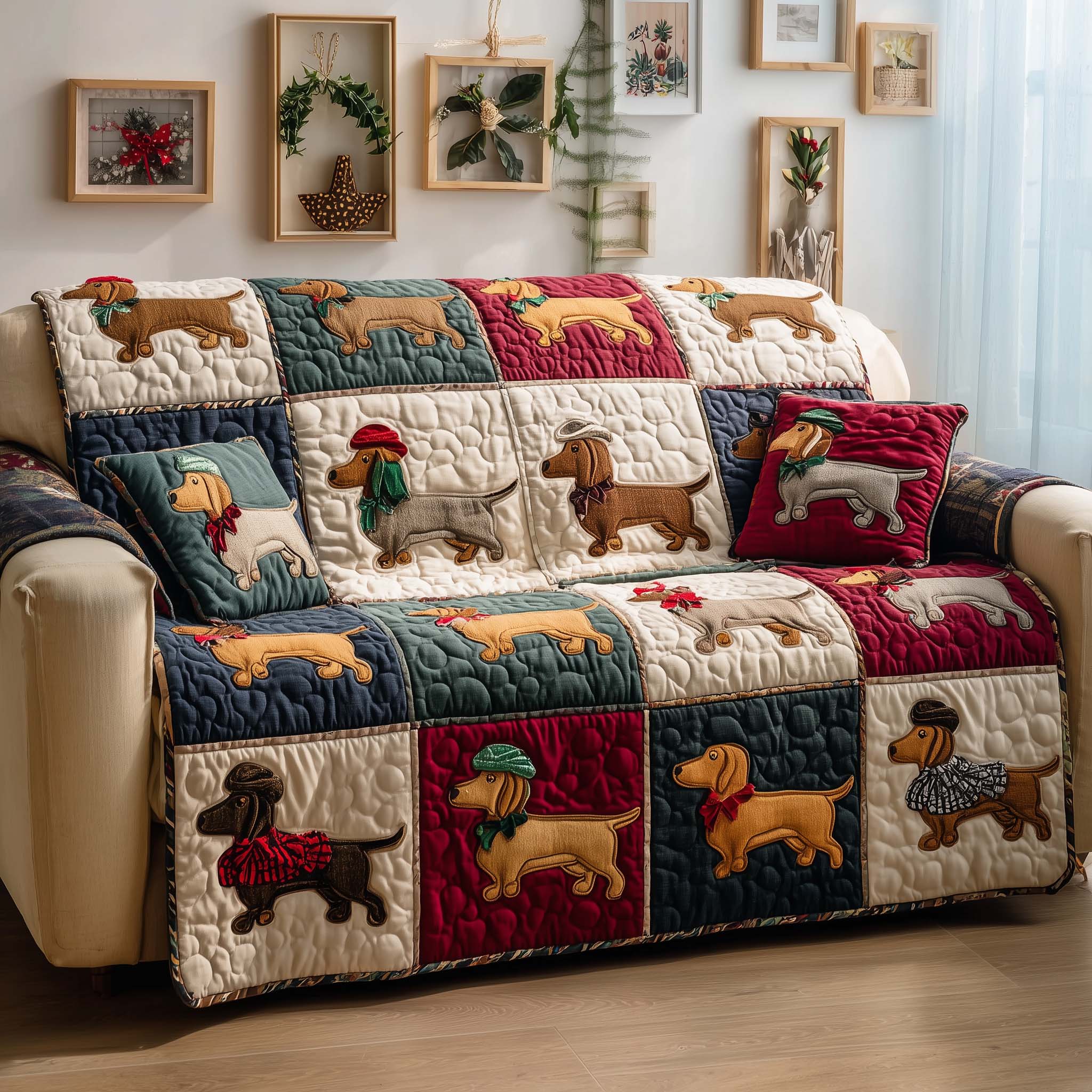 Dapper Dachshund Quilted Sofa Cover Pet Home Couch Cover Interior Design Gift Ideas - Tradiviet