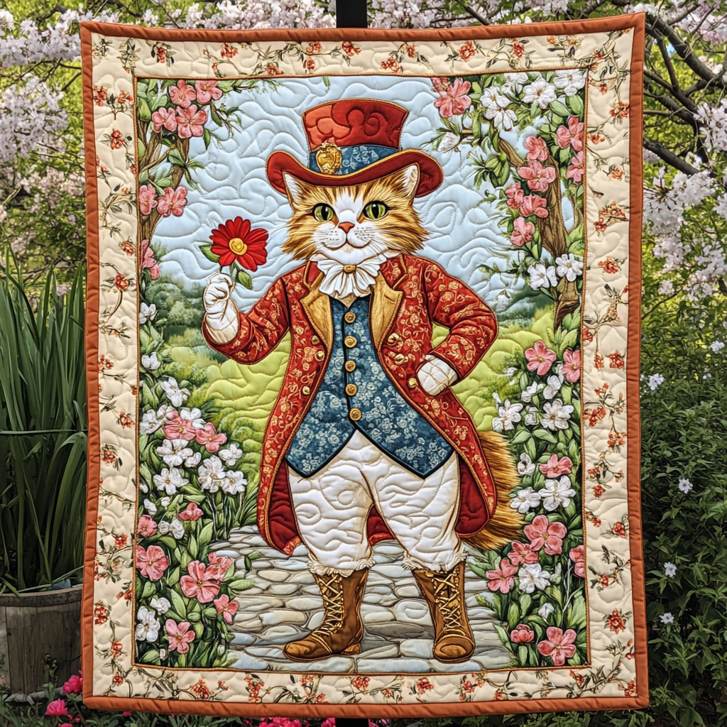 Dapper Feline in Bloom Quilted Blanket America's 250th Anniversary Gift For Men - Tradiviet