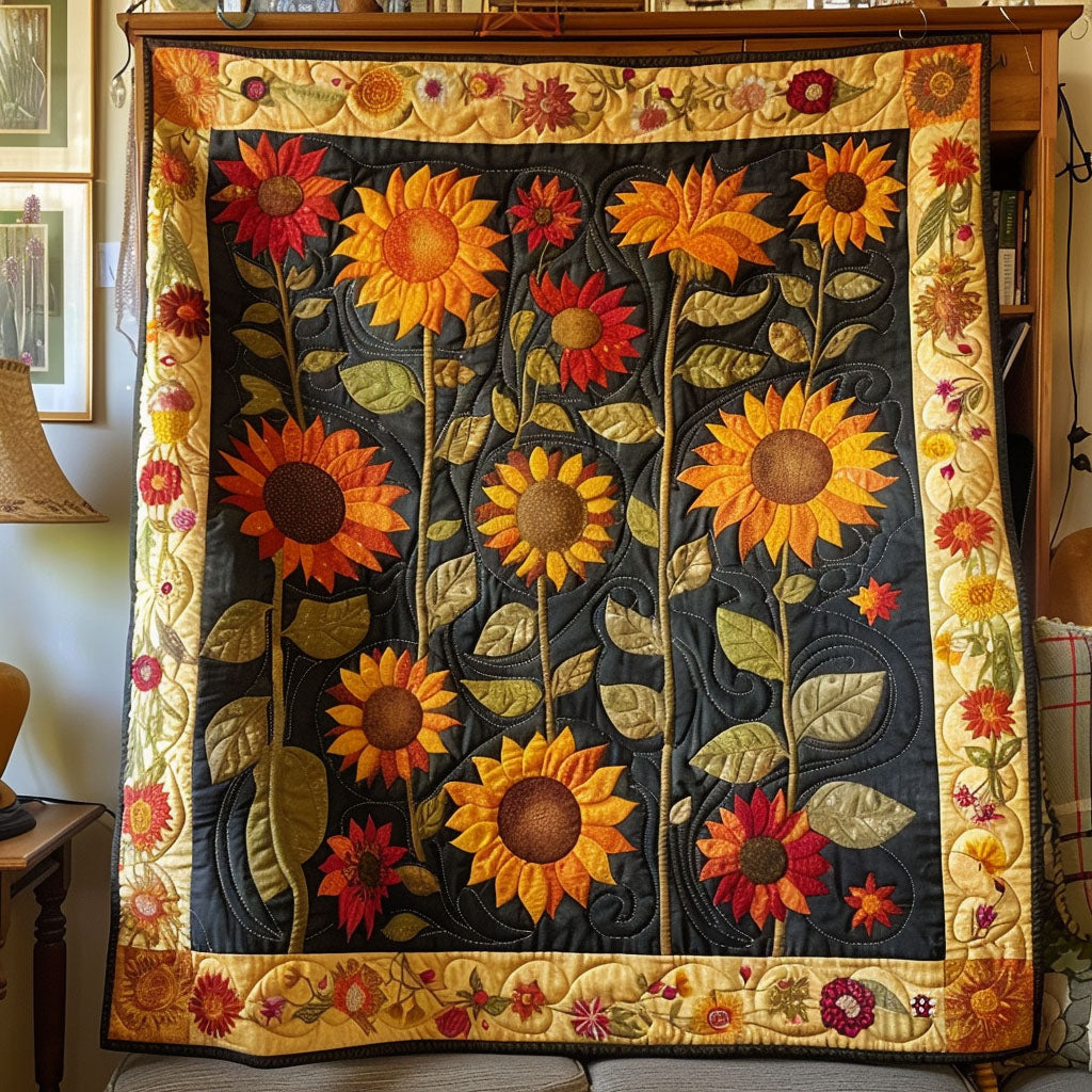 Dappled Sunflower Harmony Quilted Blanket Anniversary Of Independence Gift For Home - Tradiviet