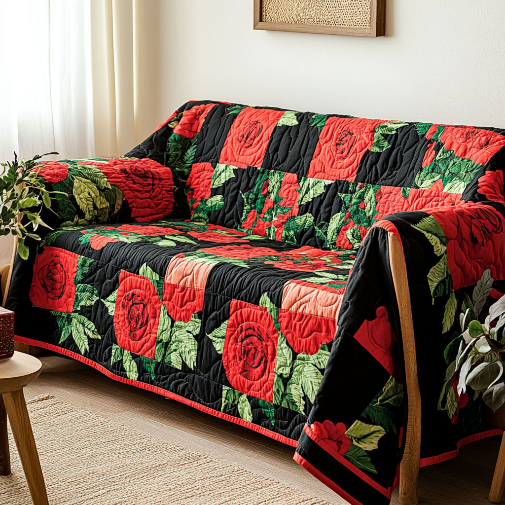 Dark Blossom Quilted Sofa Cover Interior Room Decor Best Home Decor Gifts - Tradiviet