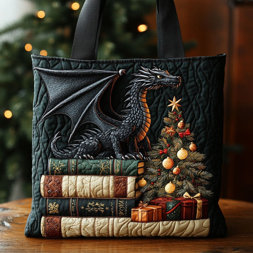 Dark Dragon Book Quilted Tote Bag Mythical Themed Bag Christmas Gifts For Book Lovers - Tradiviet - Image 2
