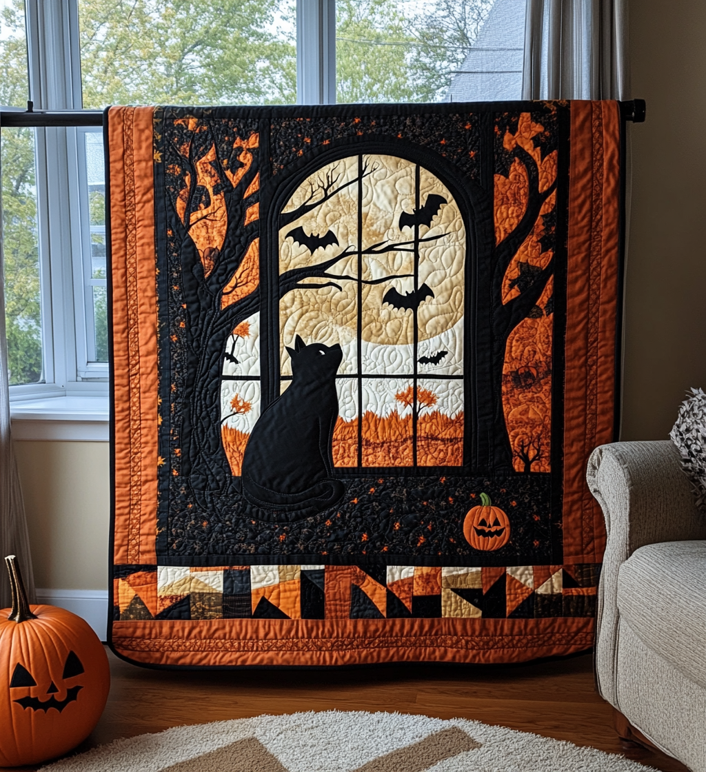 Dark Feline Night Quilted Blanket Holiday Decorations Gift For Room Decor - Tradiviet