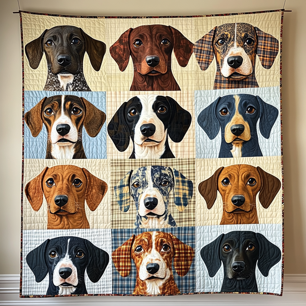Dashing Dachshunds Quilted Blanket Indoor Decorations Gift For Rustic Decor - Tradiviet
