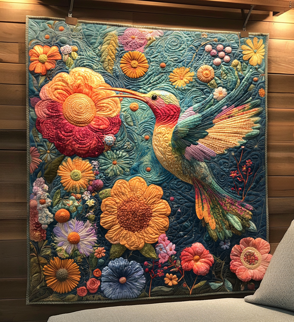 Daylight Hummingbird Quilted Blanket Indoor Decorations Gift For Cozy Home - Tradiviet