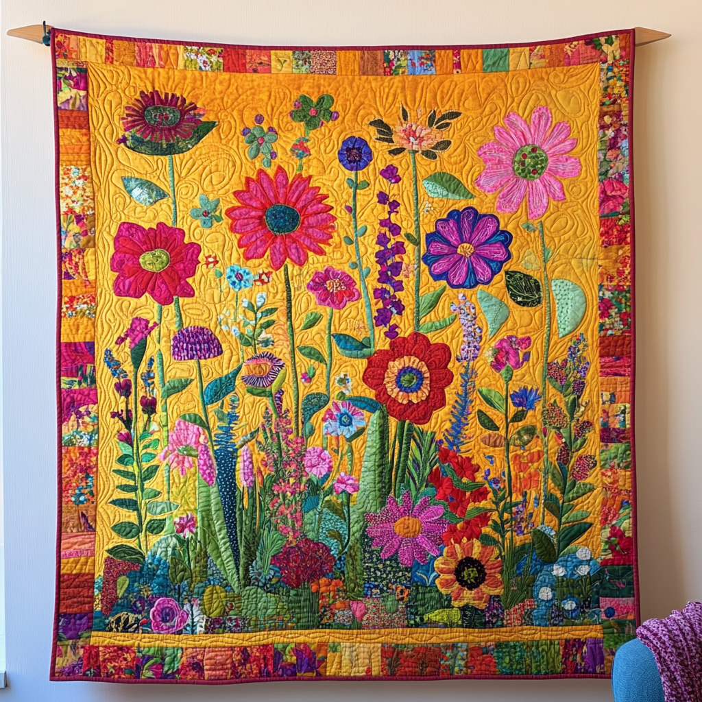 Dazzling Flowers Quilted Blanket Home Decor Gift For New Home - Tradiviet
