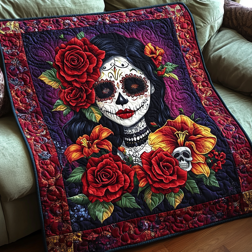 Dazzling Skull Art Quilted Blanket Room Decor Ideas Gift For Decor Lover - Tradiviet