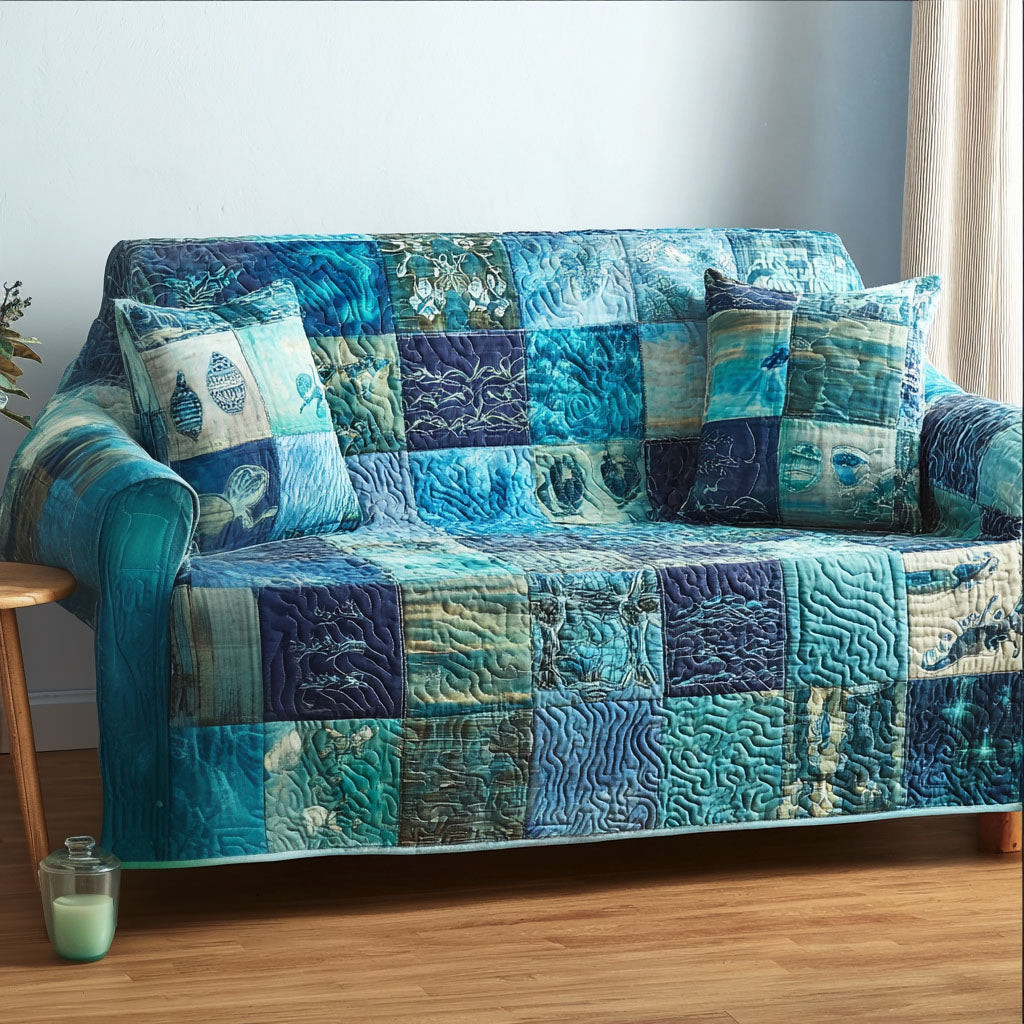 Deep Blue Calm Quilted Sofa Cover Home Decorattions Beach Themed Gift Ideas - Tradiviet