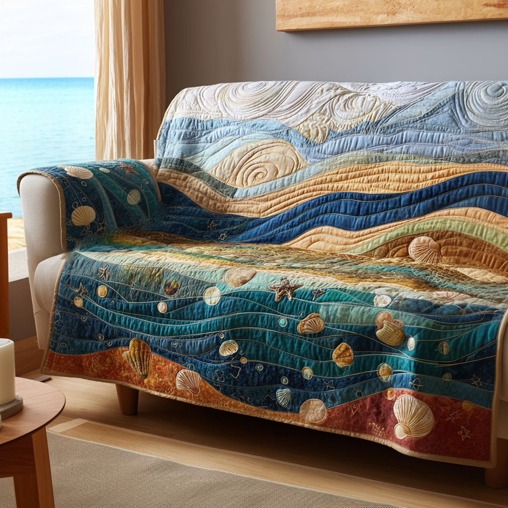 Deep Blue Quilted Sofa Cover Great Couch Covers Birthday Gift Ideas For Beach Lovers - Tradiviet