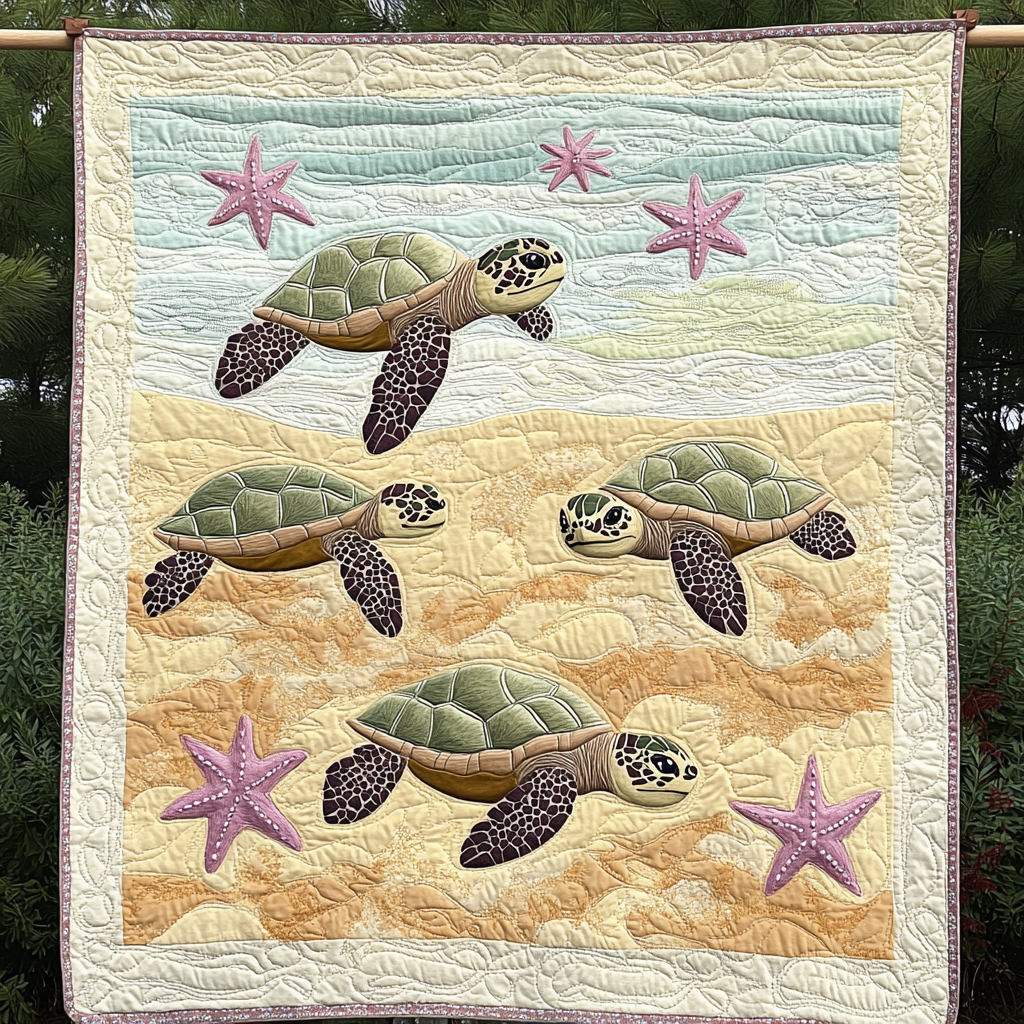 Deep Blue Turtle Serenity Quilted Blanket Room Decorations Gift For Cute Decor - Tradiviet